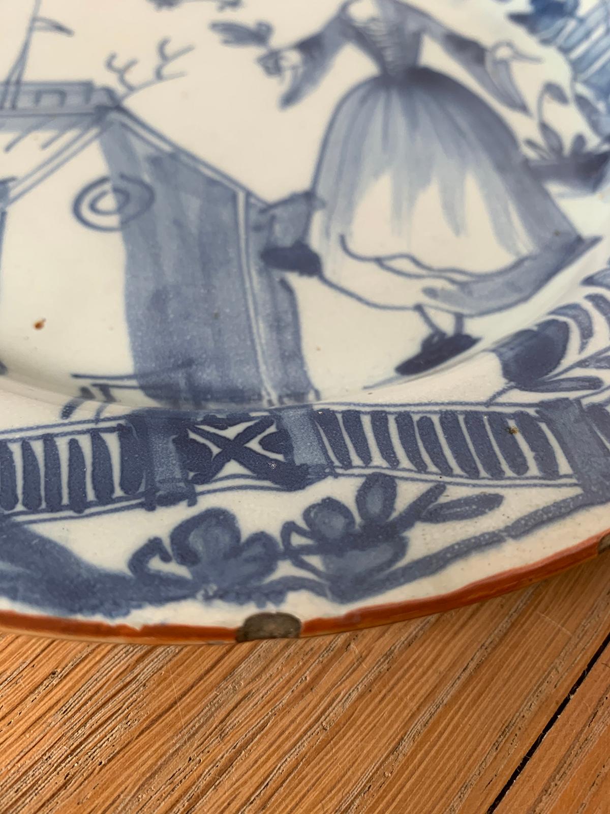 19th Century Continental Possibly German Blue and White Porcelain Round Plate 4