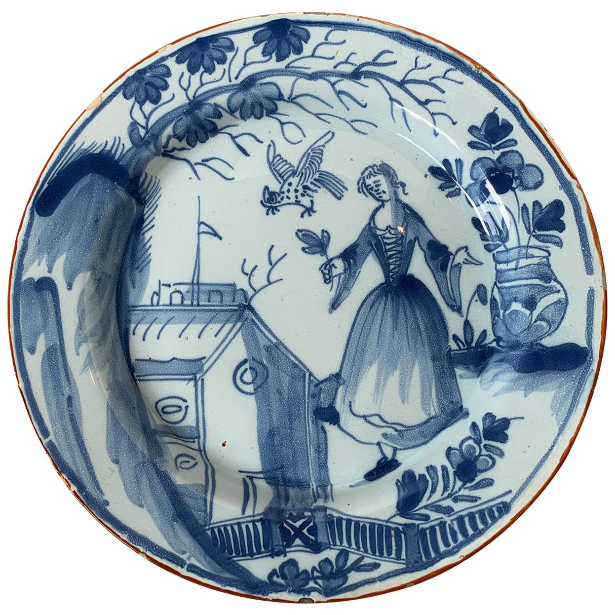 19th Century Continental Possibly German Blue and White Porcelain Round Plate