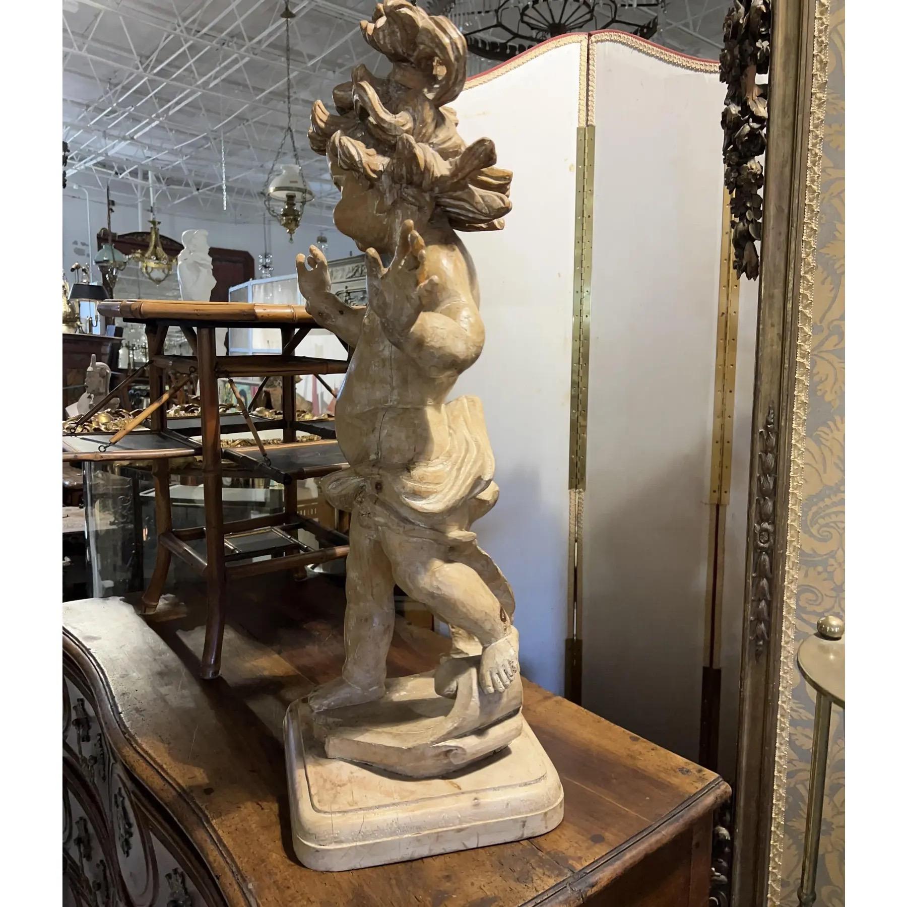 Hand-Carved 19th Century Continental Putti Sculpture For Sale