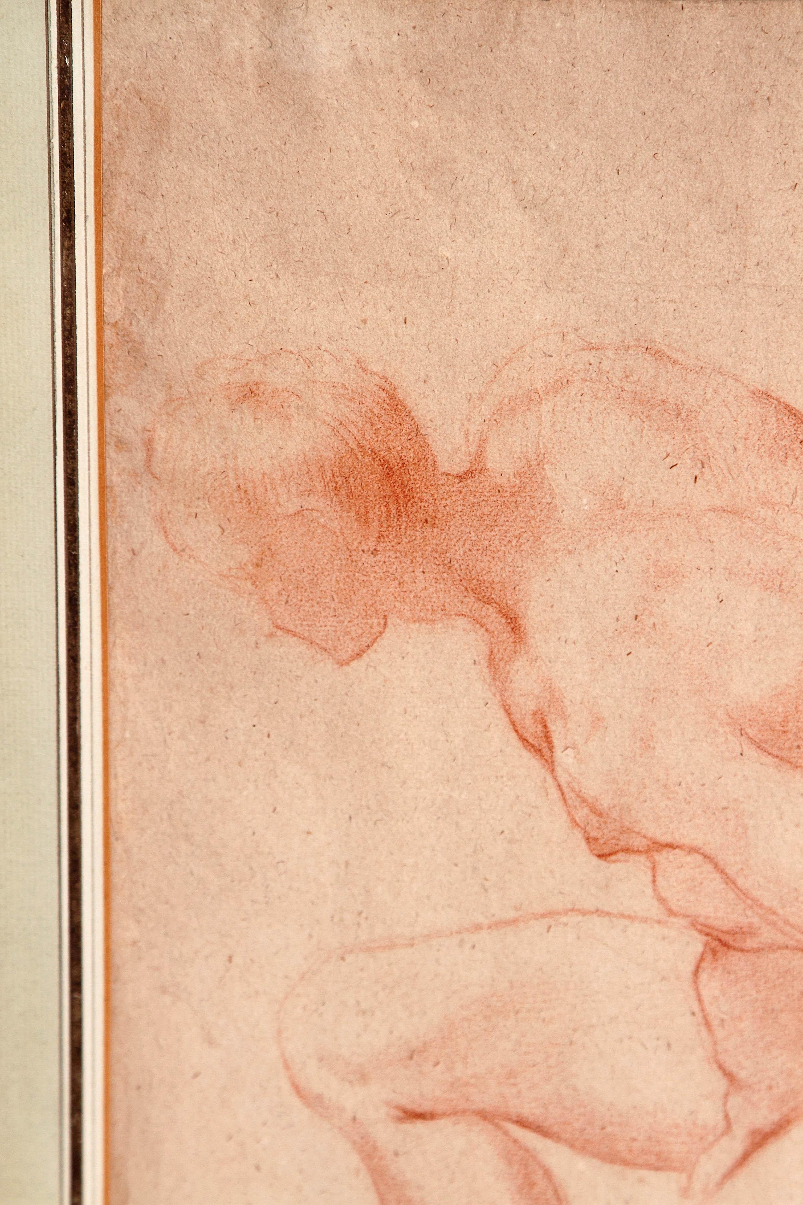Neoclassical 19th Century Continental Red Chalk Drawing, Figure Study