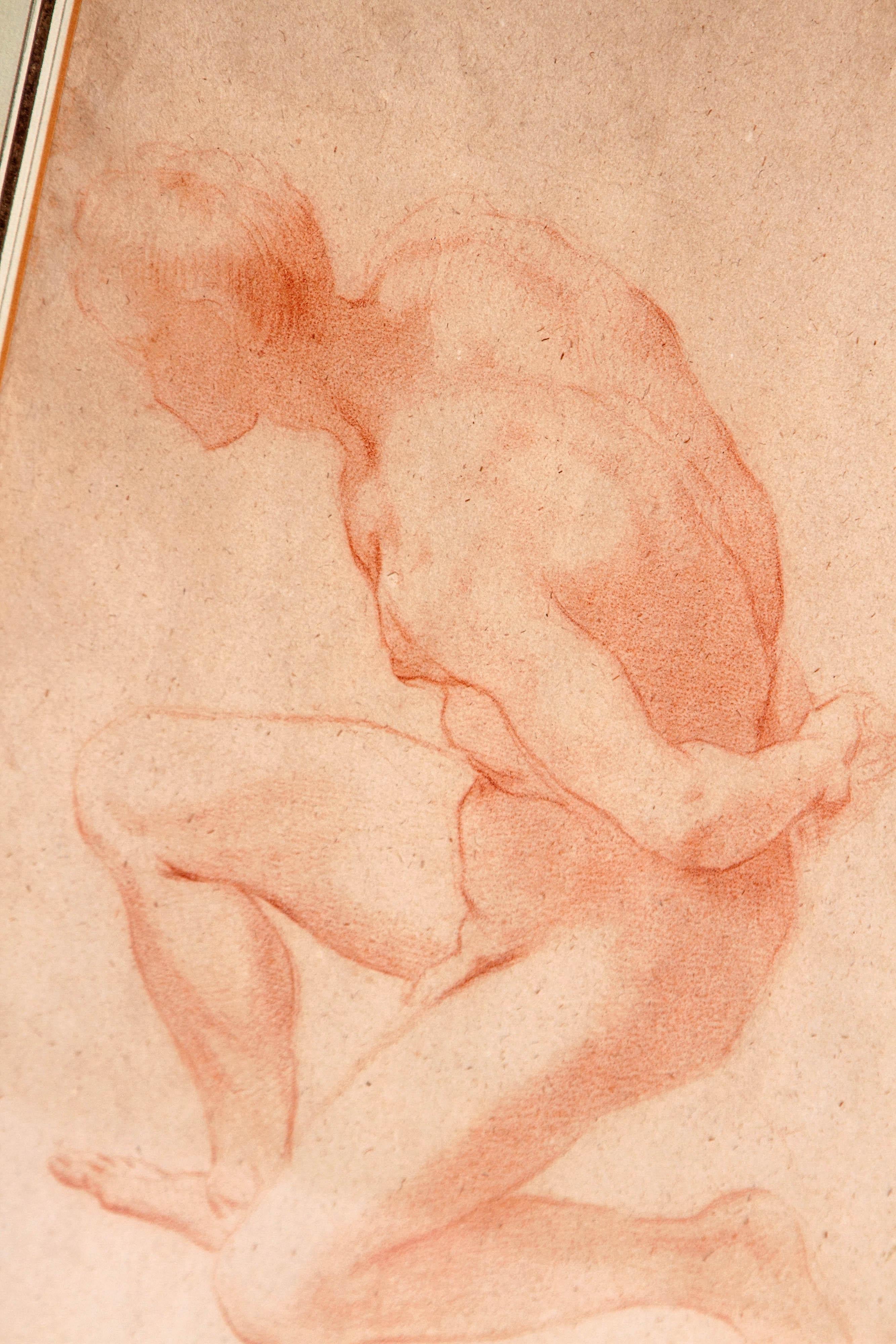 Hand-Crafted 19th Century Continental Red Chalk Drawing, Figure Study