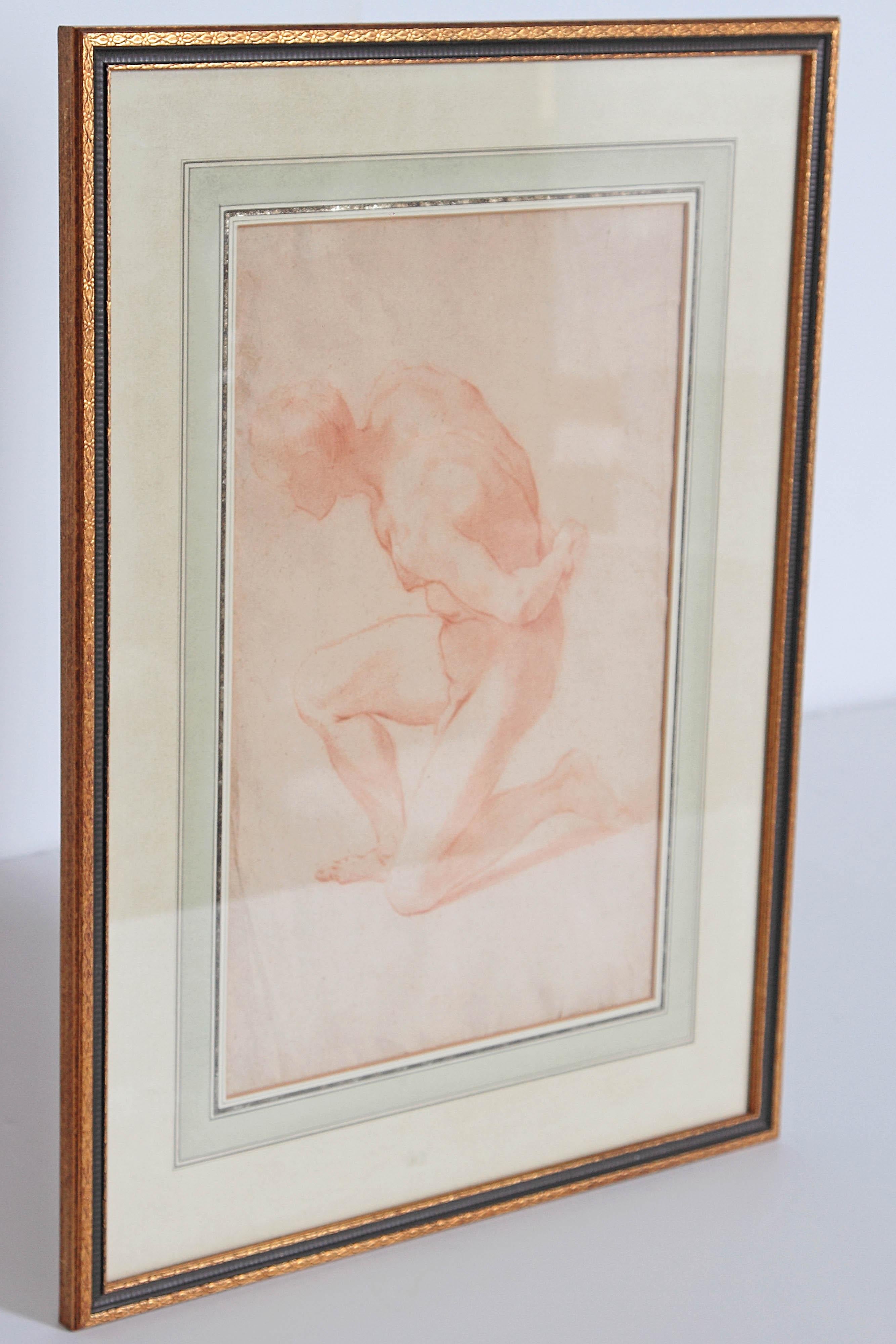 19th Century Continental Red Chalk Drawing, Figure Study In Good Condition In Dallas, TX