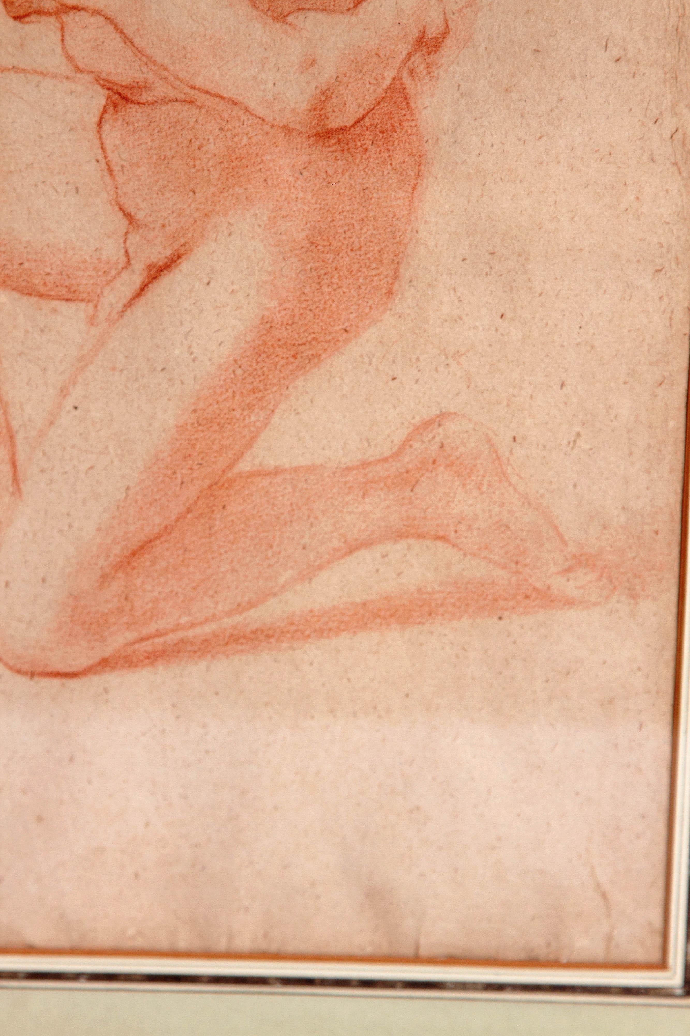 19th Century Continental Red Chalk Drawing, Figure Study 1