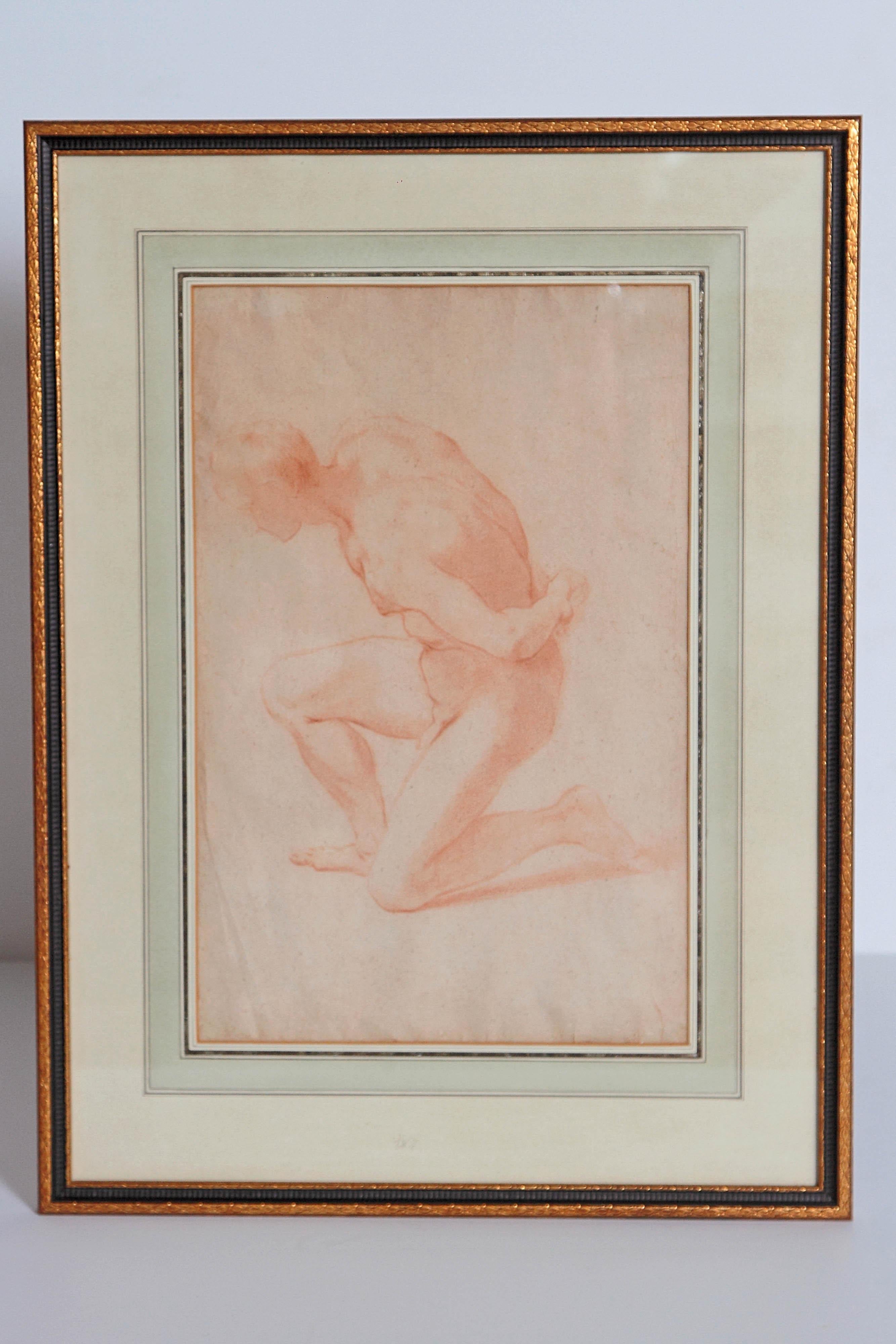 19th Century Continental Red Chalk Drawing, Figure Study 2