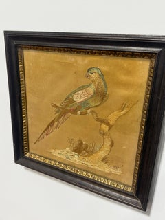 19th Century Continental Silk Embroidery Of A Resting Parrot