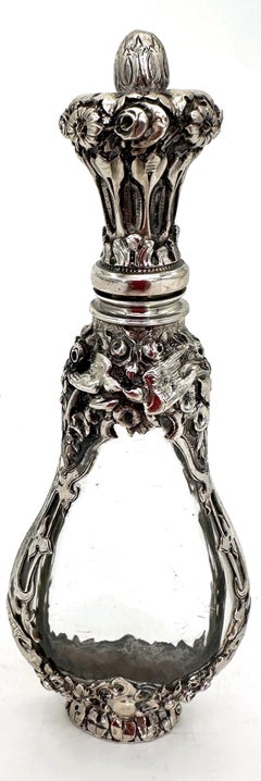 xIX secolo  Bottiglia di profumo continentale in argento e cristallo di rocca