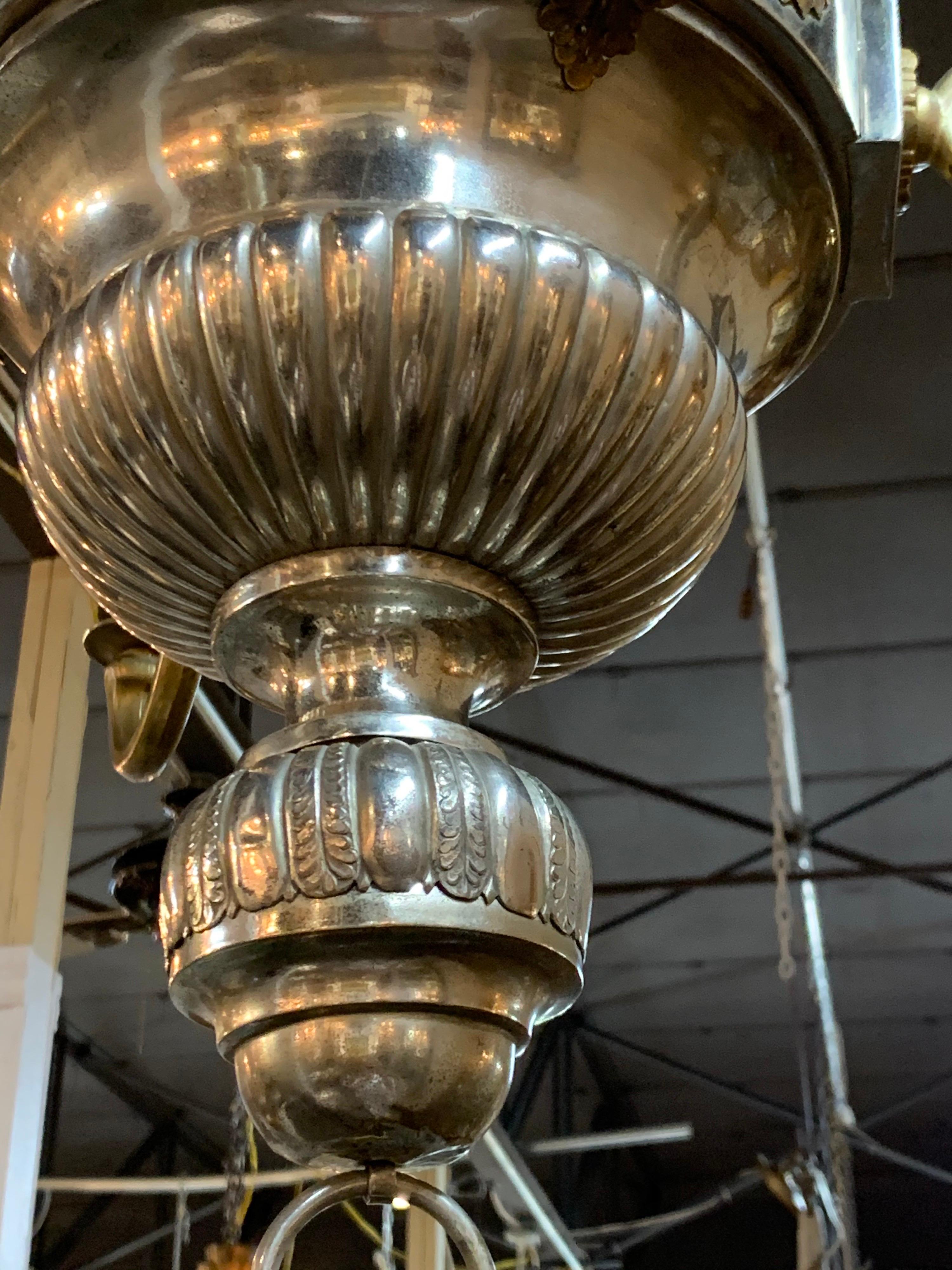 19th Century Continental Style Silver and Bronze 3-Arm Chandelier In Good Condition In Dallas, TX