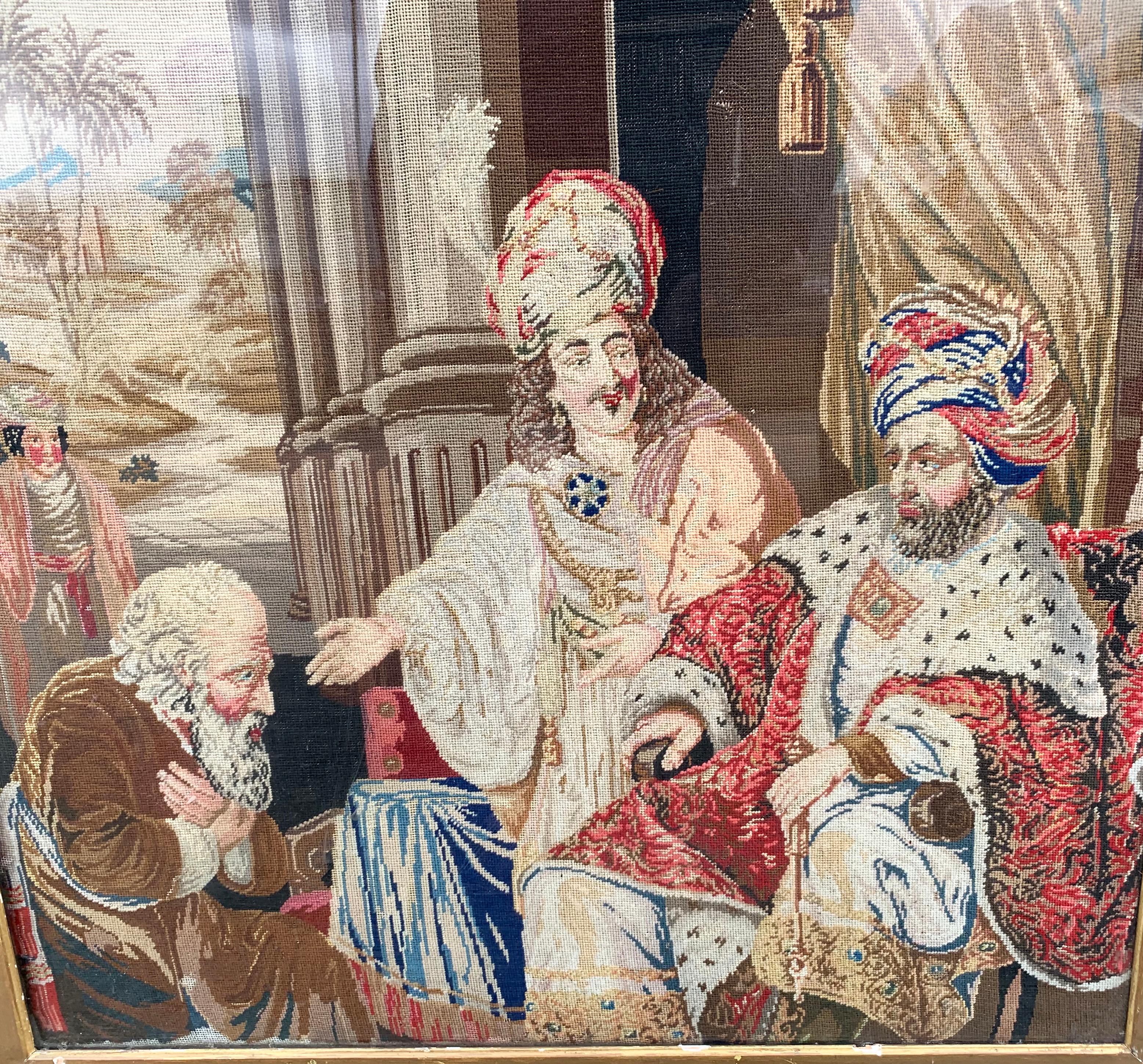 German 19th Century Continental Tapestry Needlepoint Picture Of A Biblical Scene For Sale