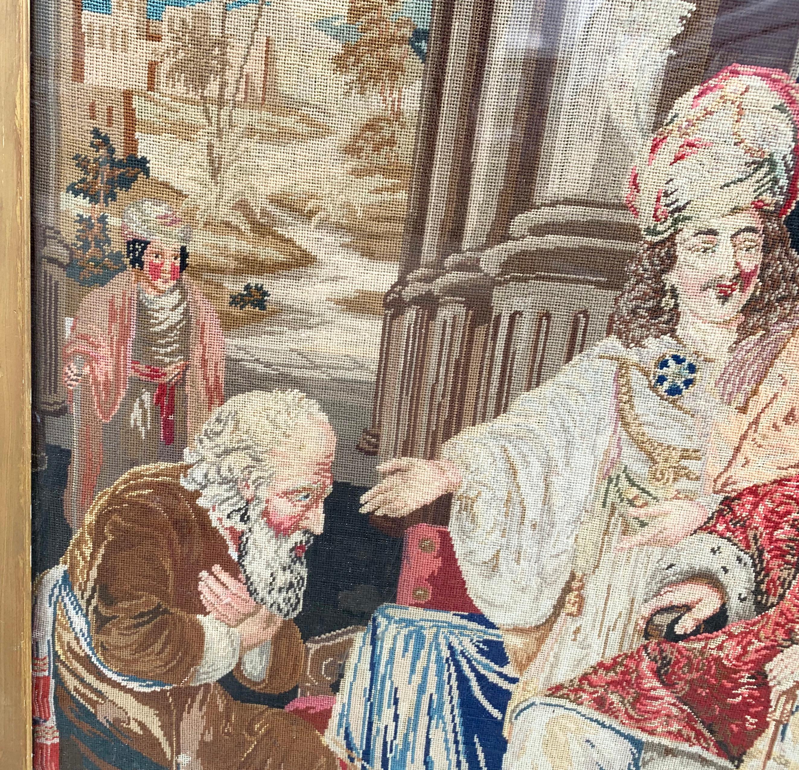 Hand-Crafted 19th Century Continental Tapestry Needlepoint Picture Of A Biblical Scene For Sale