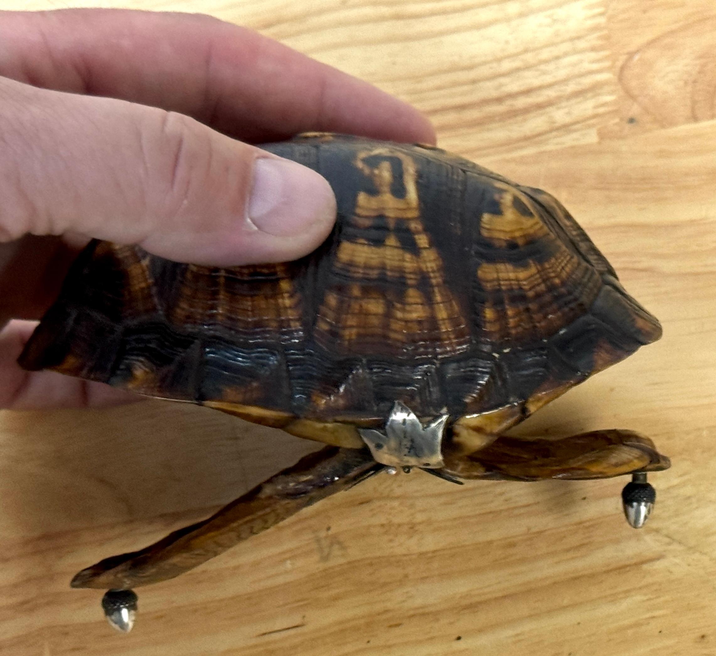 19th Century Continental Tortoise Shell Silver Mounted 2 Compartmented Box For Sale 7
