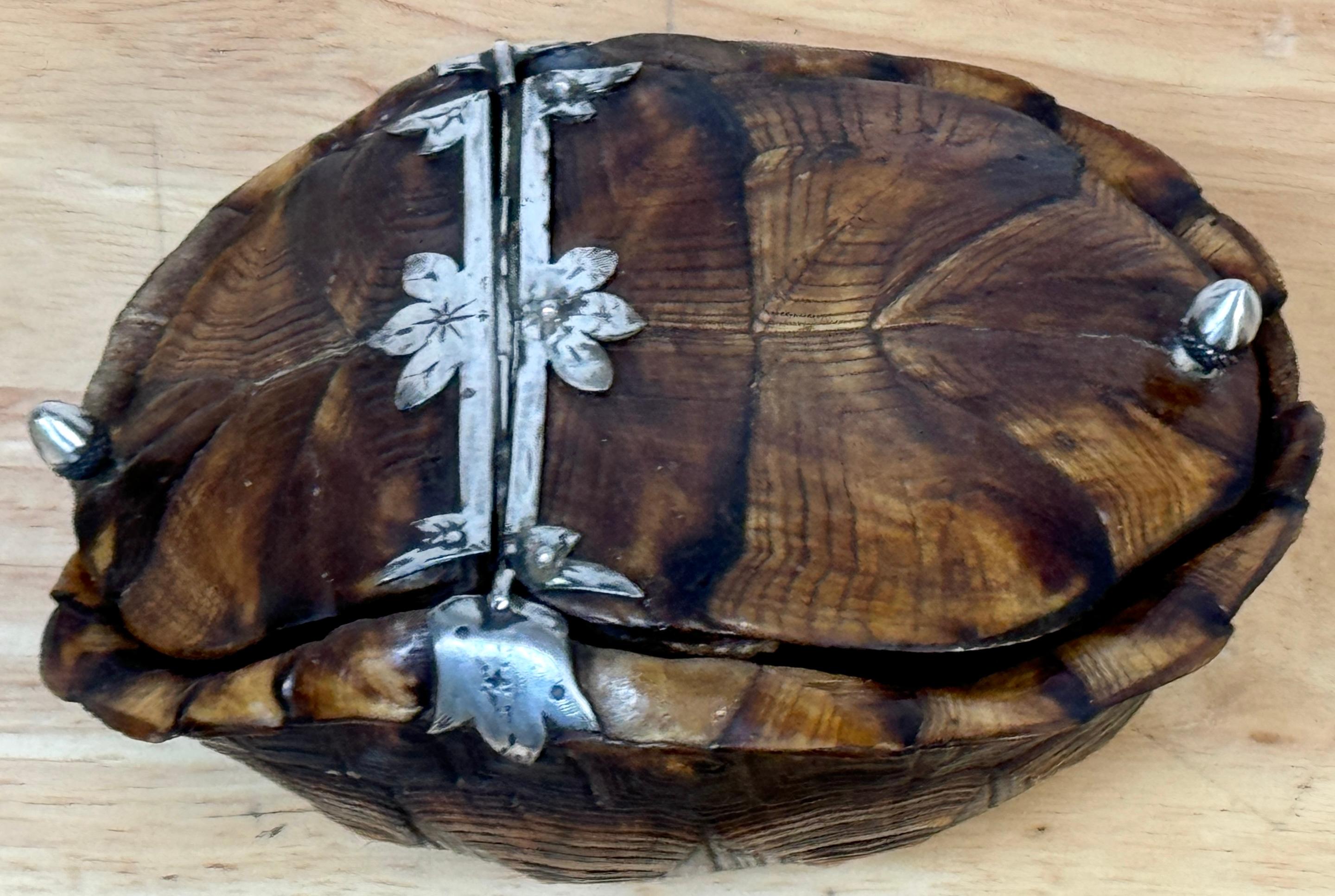 Sterling Silver 19th Century Continental Tortoise Shell Silver Mounted 2 Compartmented Box For Sale