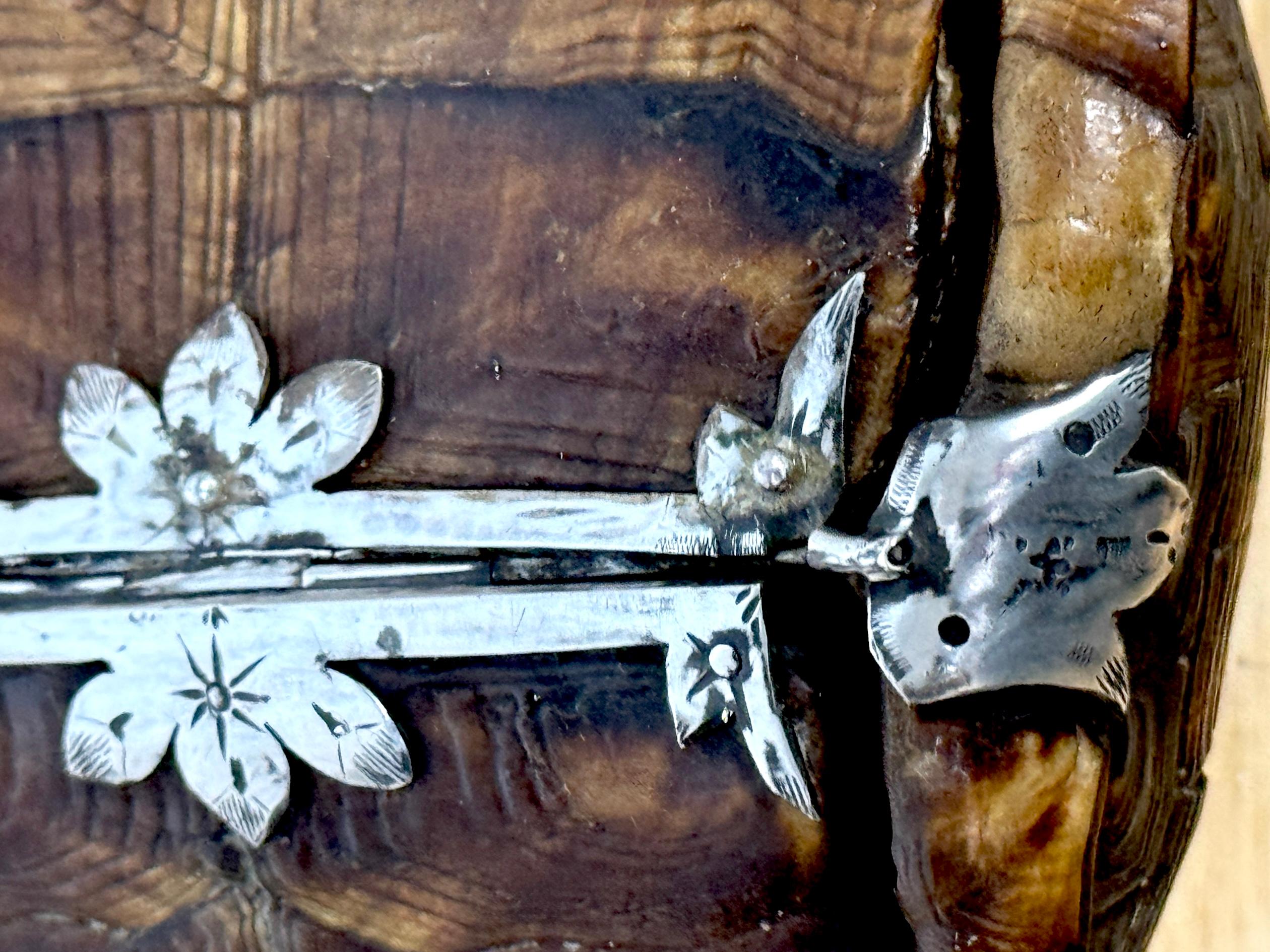 19th Century Continental Tortoise Shell Silver Mounted 2 Compartmented Box For Sale 1