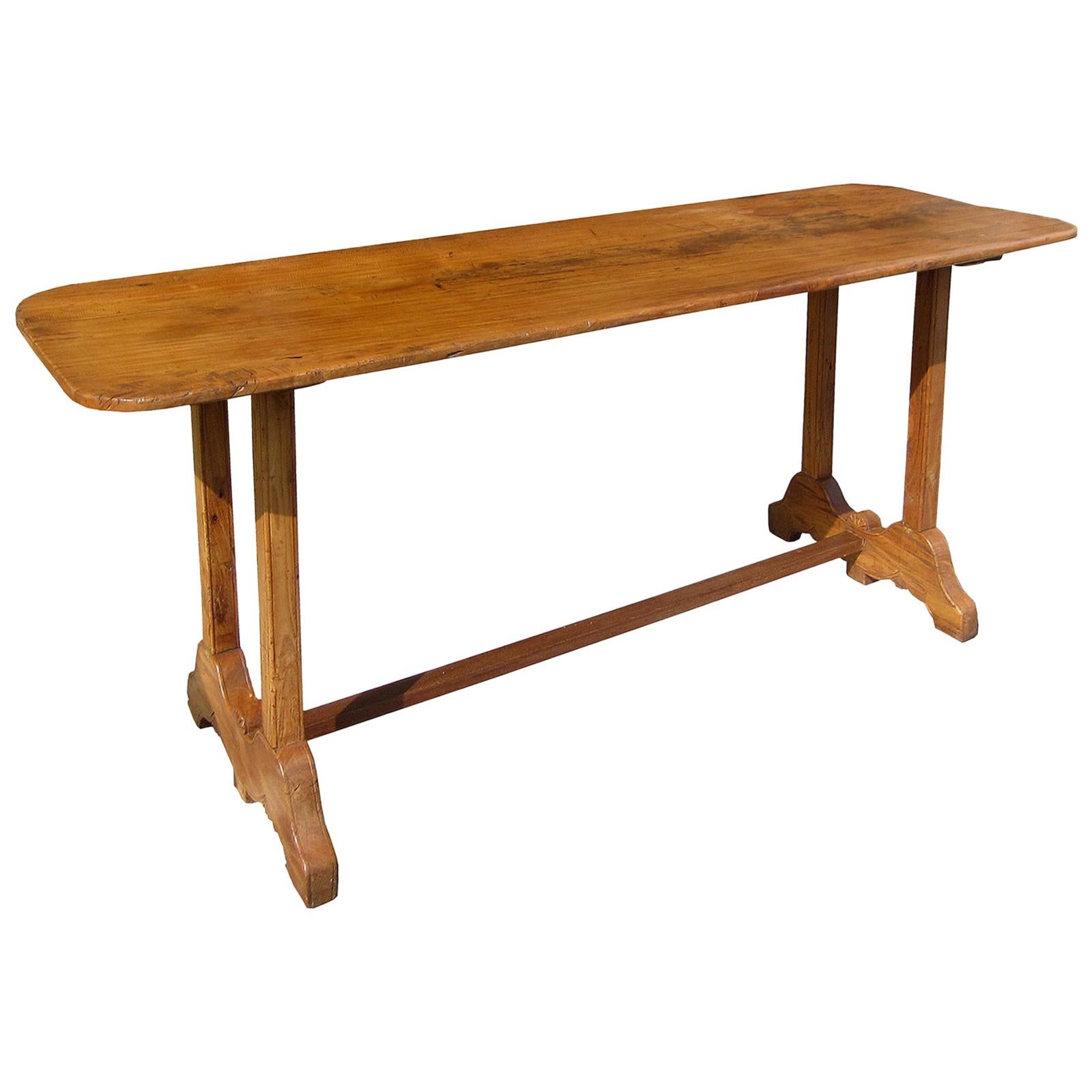 19th Century Continental Trestle Console Table, Probably Elmwood