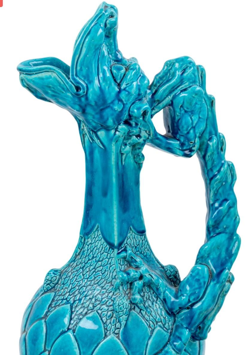 19th Century ContinentalTurquoise Glazed Figural Ewer Attributed to Theodor Deck In Excellent Condition For Sale In Buchanan, MI