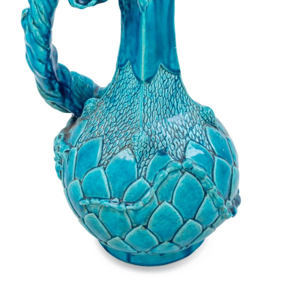 Porcelain 19th Century ContinentalTurquoise Glazed Figural Ewer Attributed to Theodor Deck For Sale