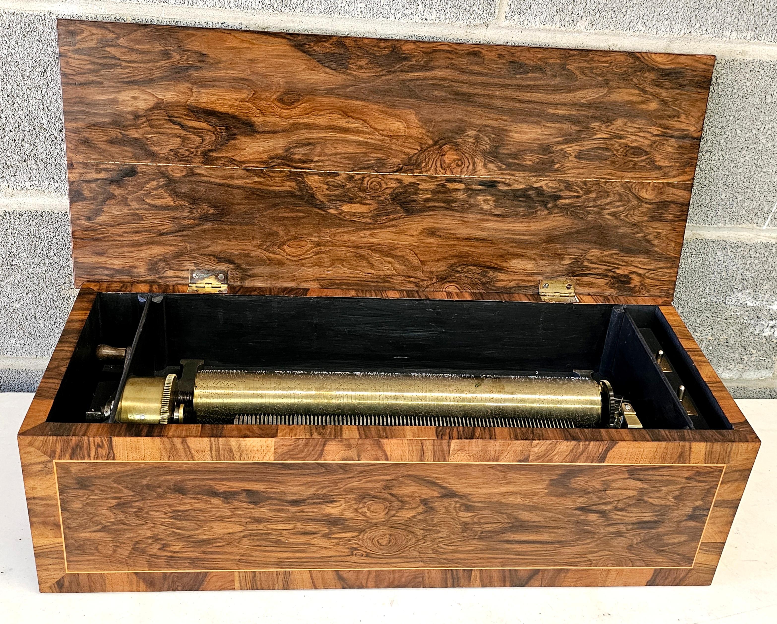 Caja de música cilíndrica continental del siglo XIX de madera de nogal y kingwood, nº 3130 en venta 4