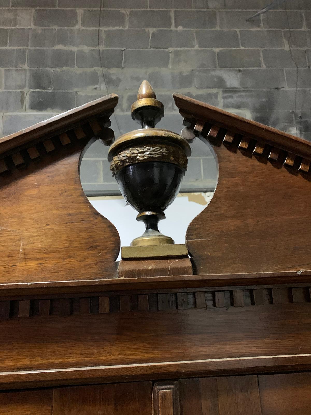 19th Century Continental Walnut Bibliotheque with Polychrome Urns, Wire Doors 10