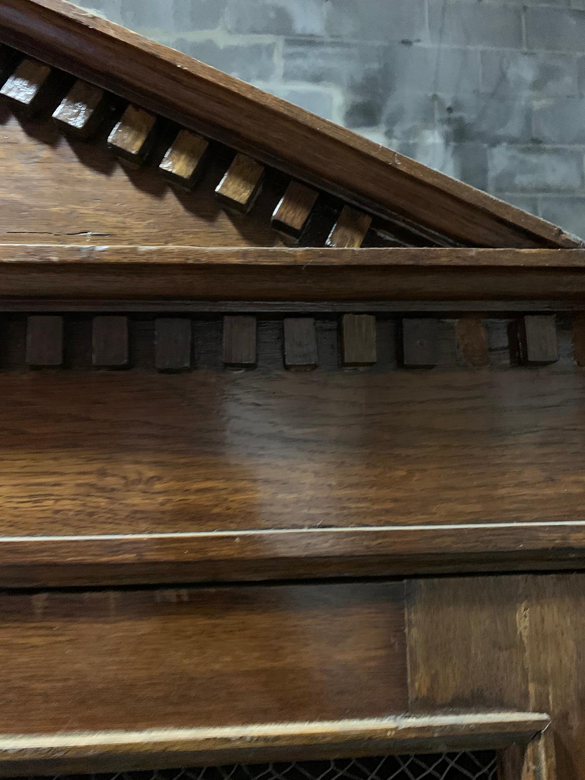 19th Century Continental Walnut Bibliotheque with Polychrome Urns, Wire Doors 15