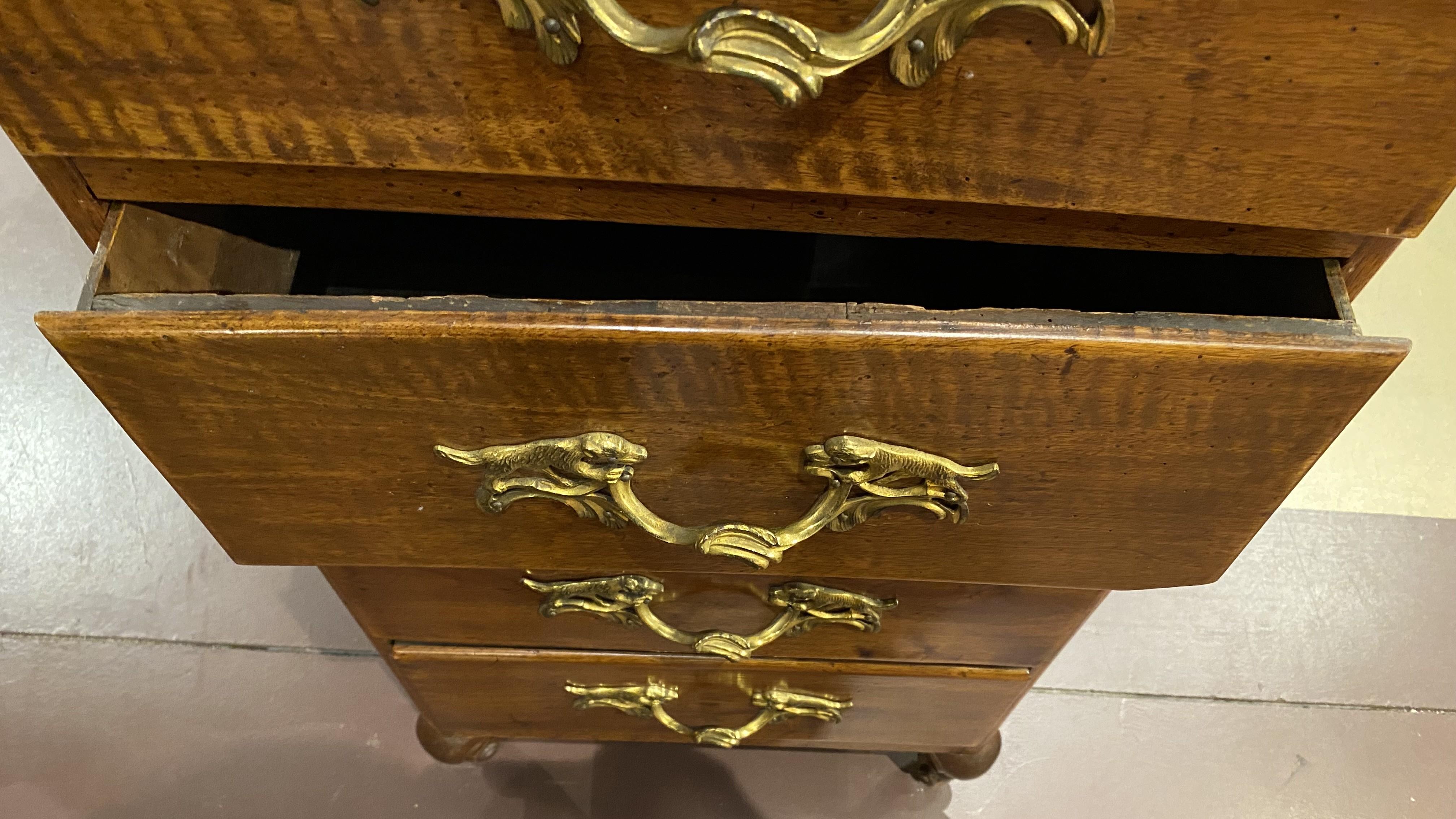19th Century Continental Walnut Semainier with Dog Motif Drawer Pulls For Sale 6