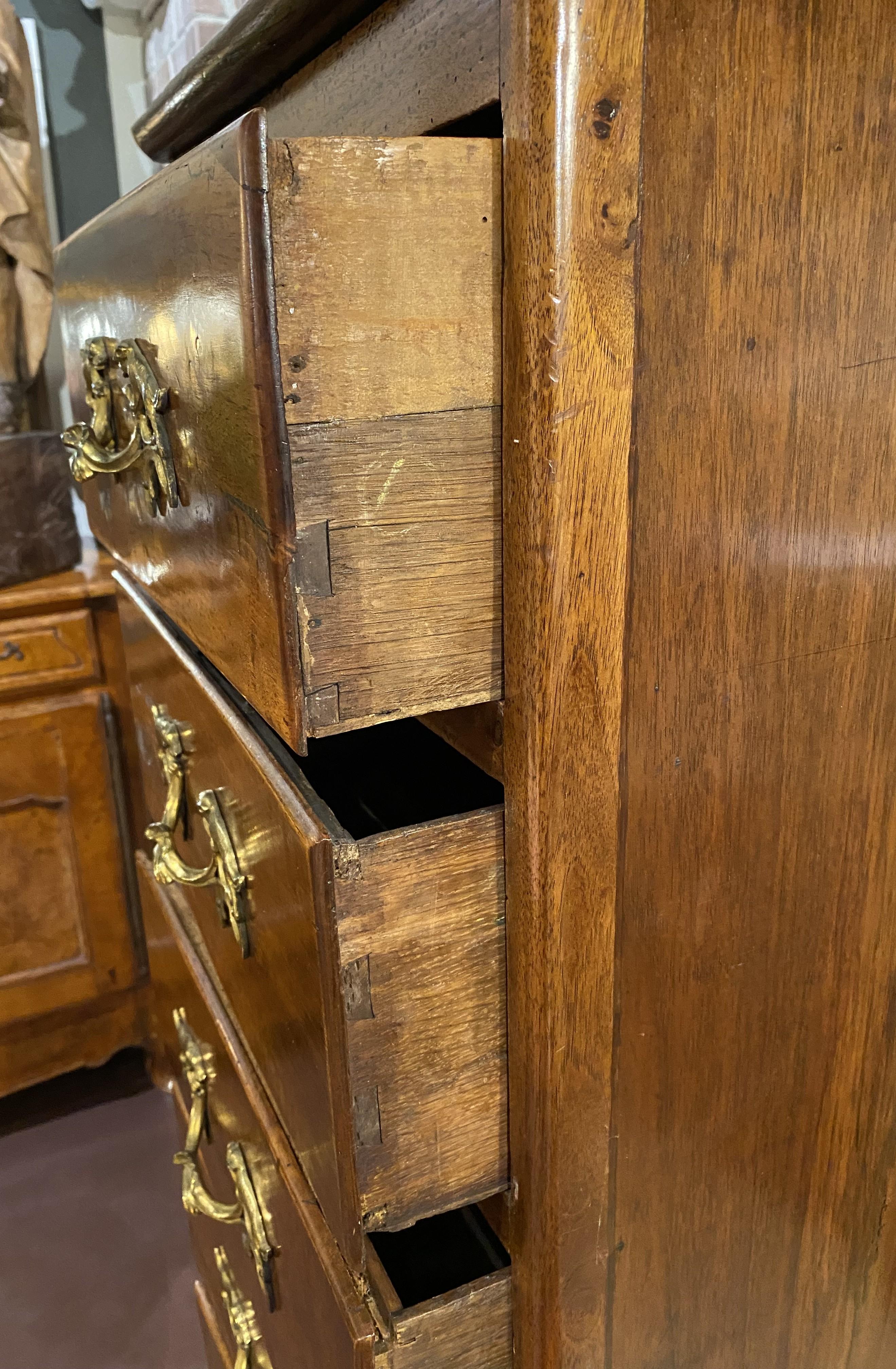 19th Century Continental Walnut Semainier with Dog Motif Drawer Pulls For Sale 1