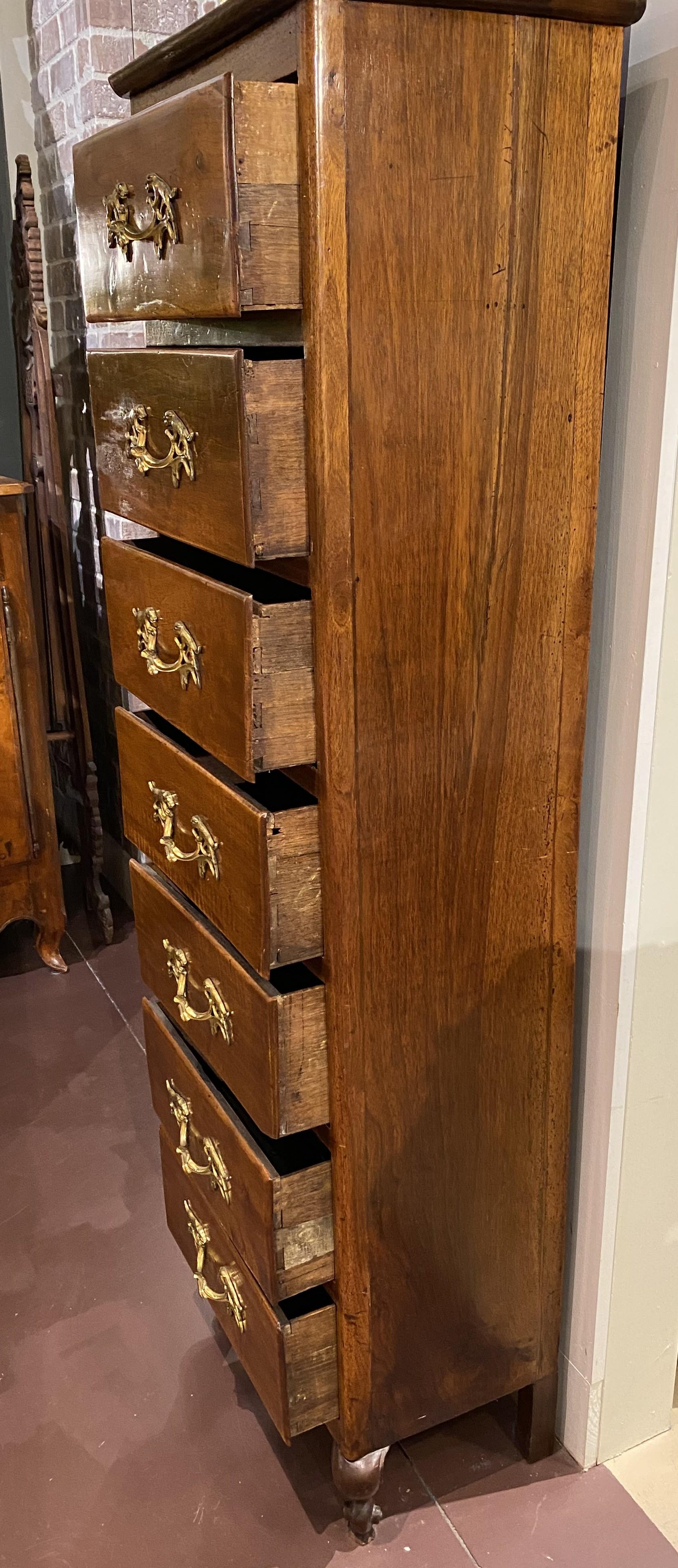 19th Century Continental Walnut Semainier with Dog Motif Drawer Pulls For Sale 2