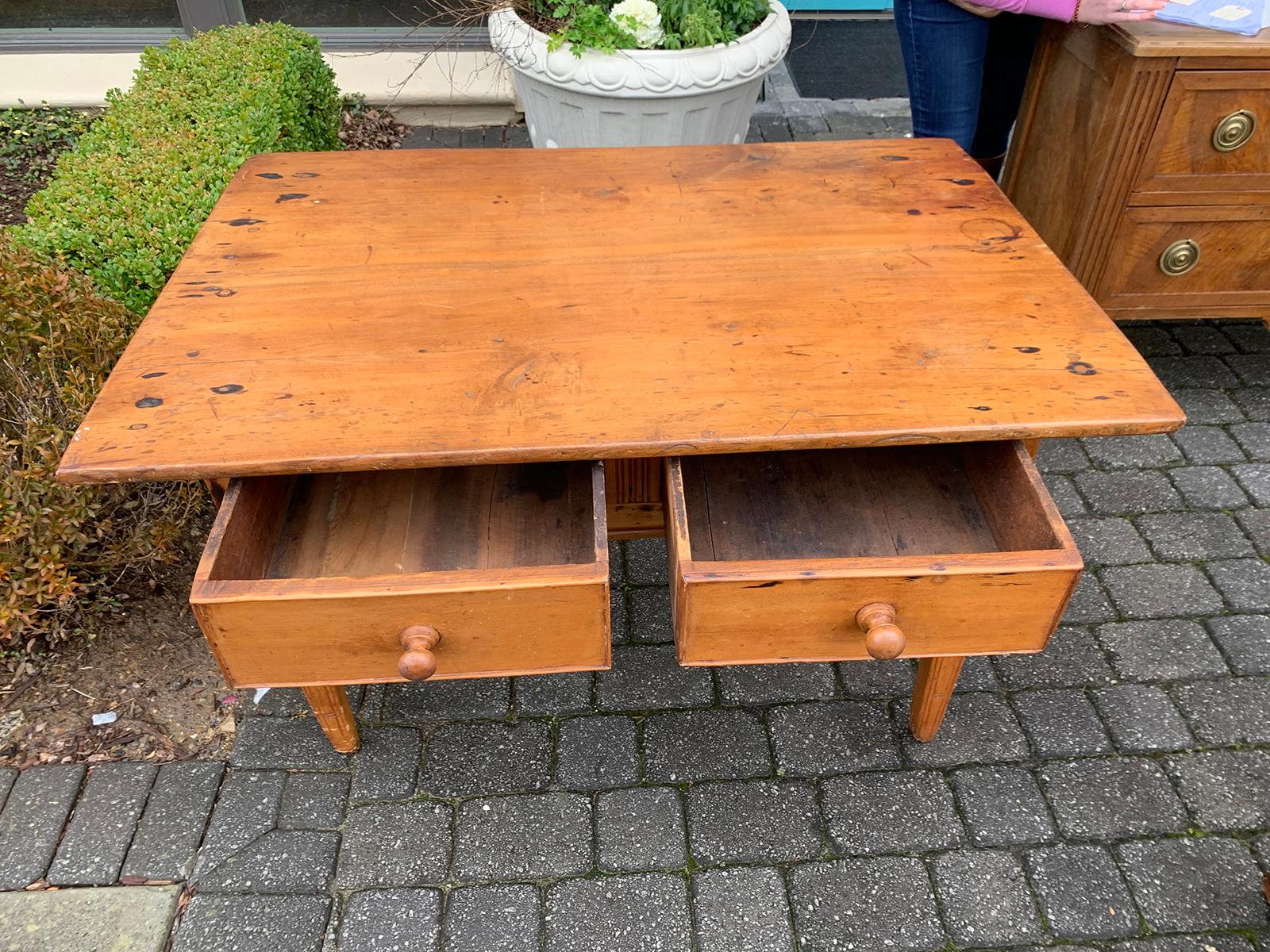 Wood 19th Century Continental Work Table with Two Drawers For Sale