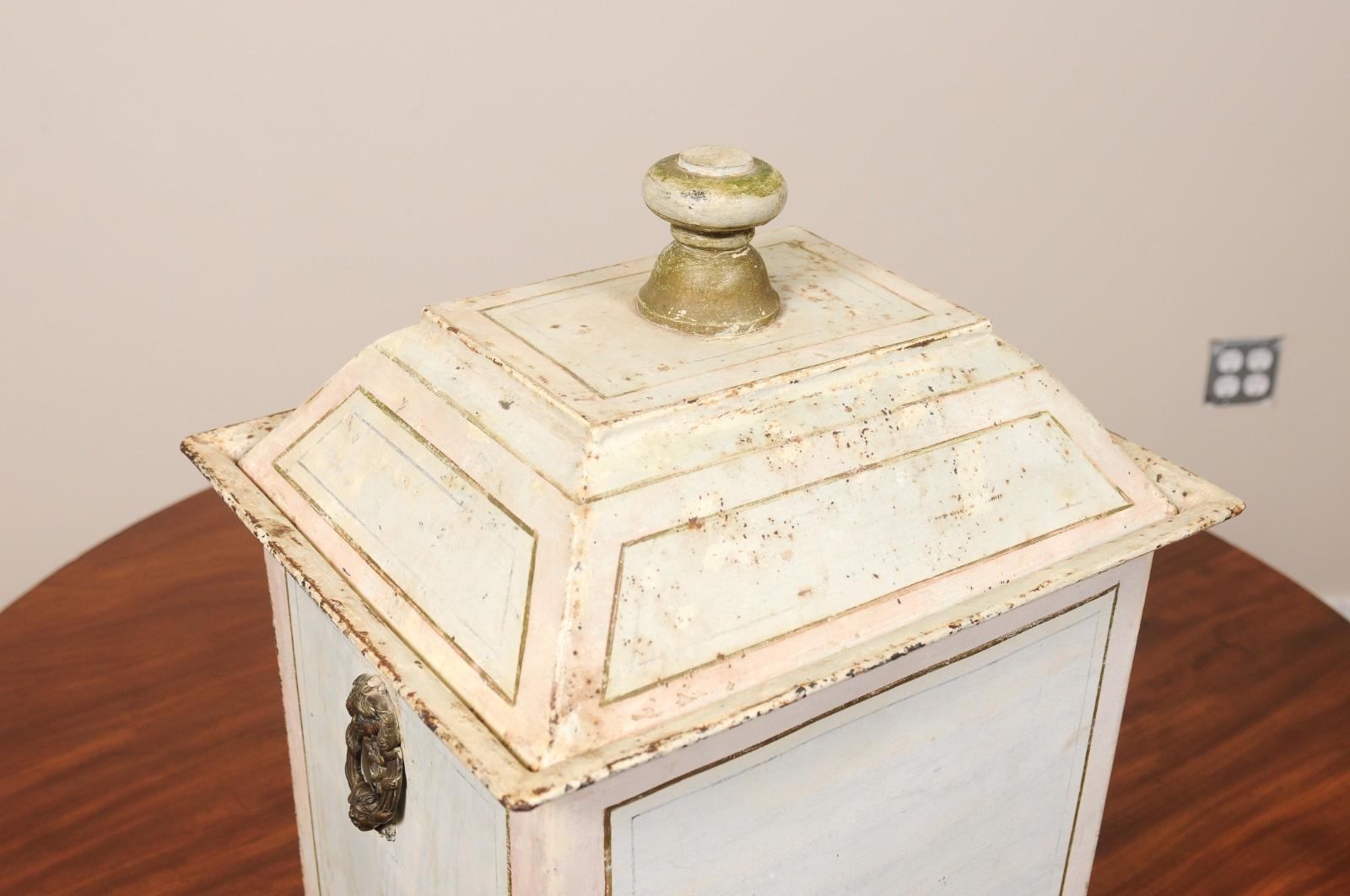 19th Century Continential English Painted Coal Scuttle with Liner In Distressed Condition For Sale In Atlanta, GA