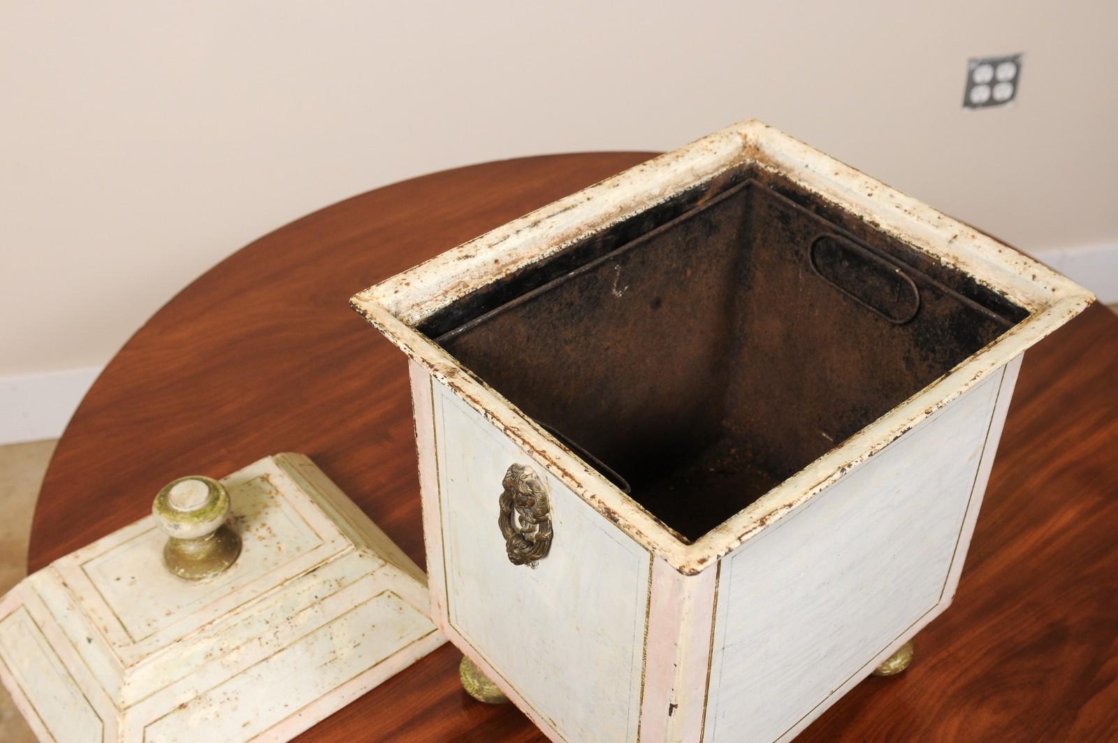 Metal 19th Century Continential English Painted Coal Scuttle with Liner For Sale