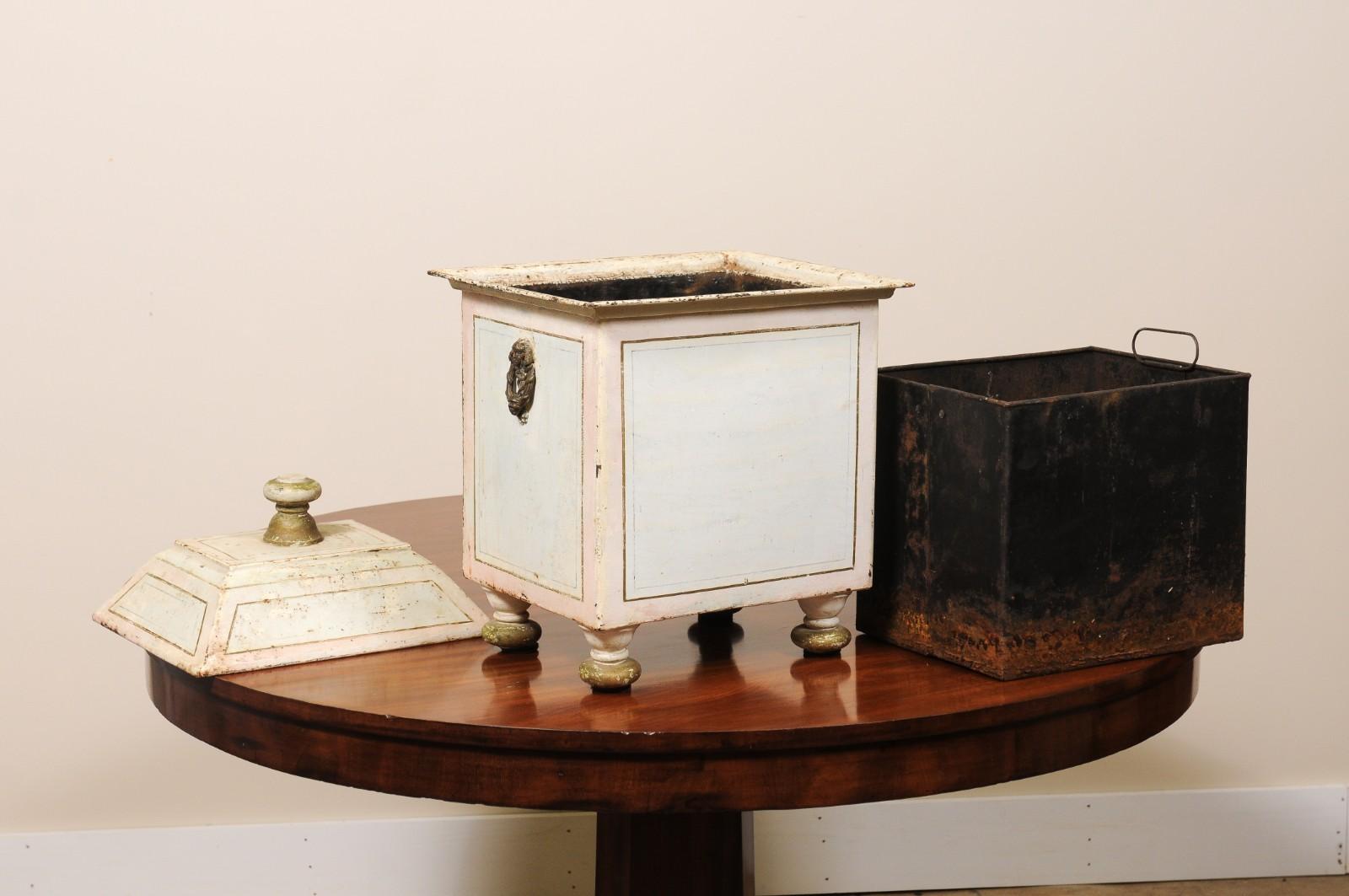 19th Century Continential English Painted Coal Scuttle with Liner For Sale 1