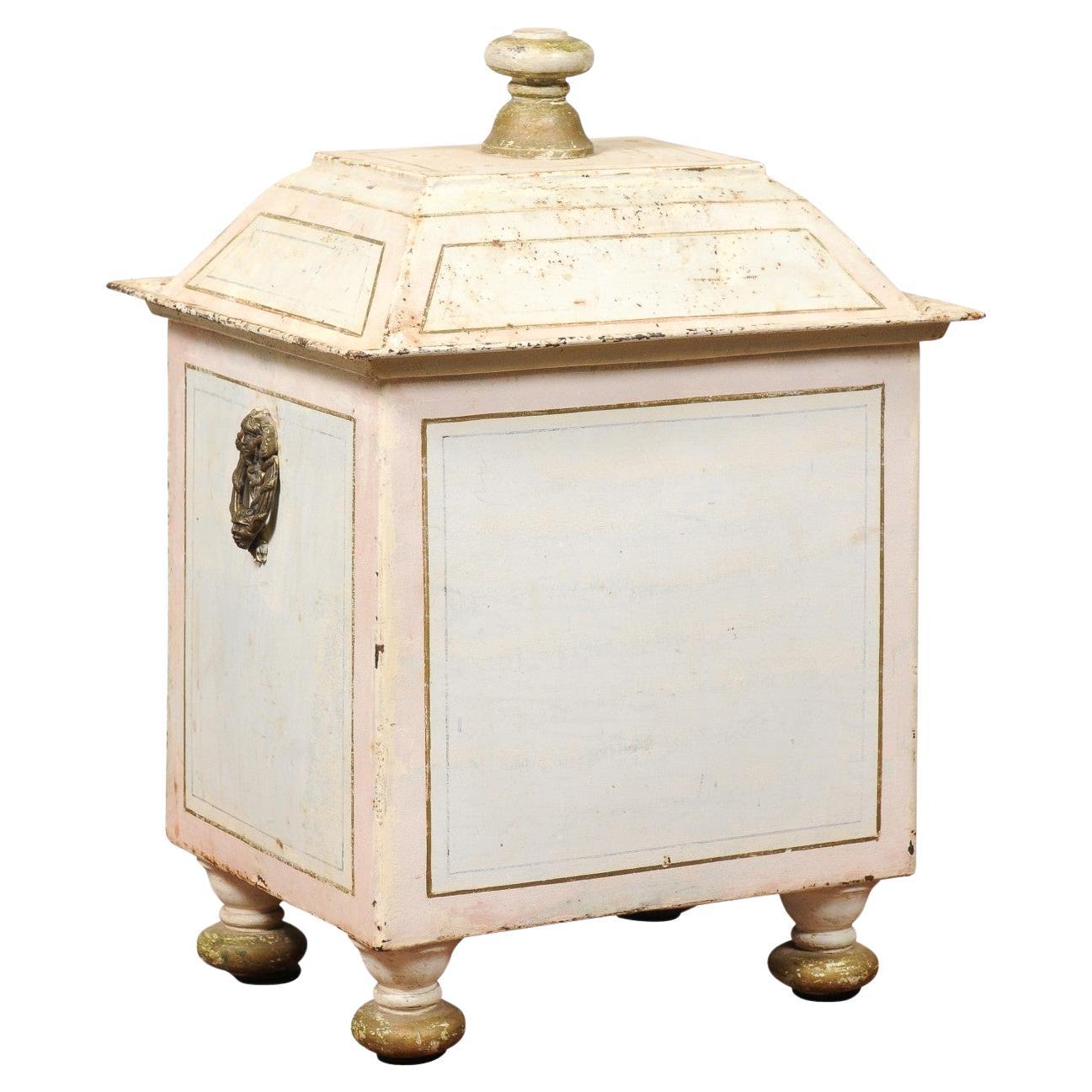 19th Century Continential English Painted Coal Scuttle with Liner