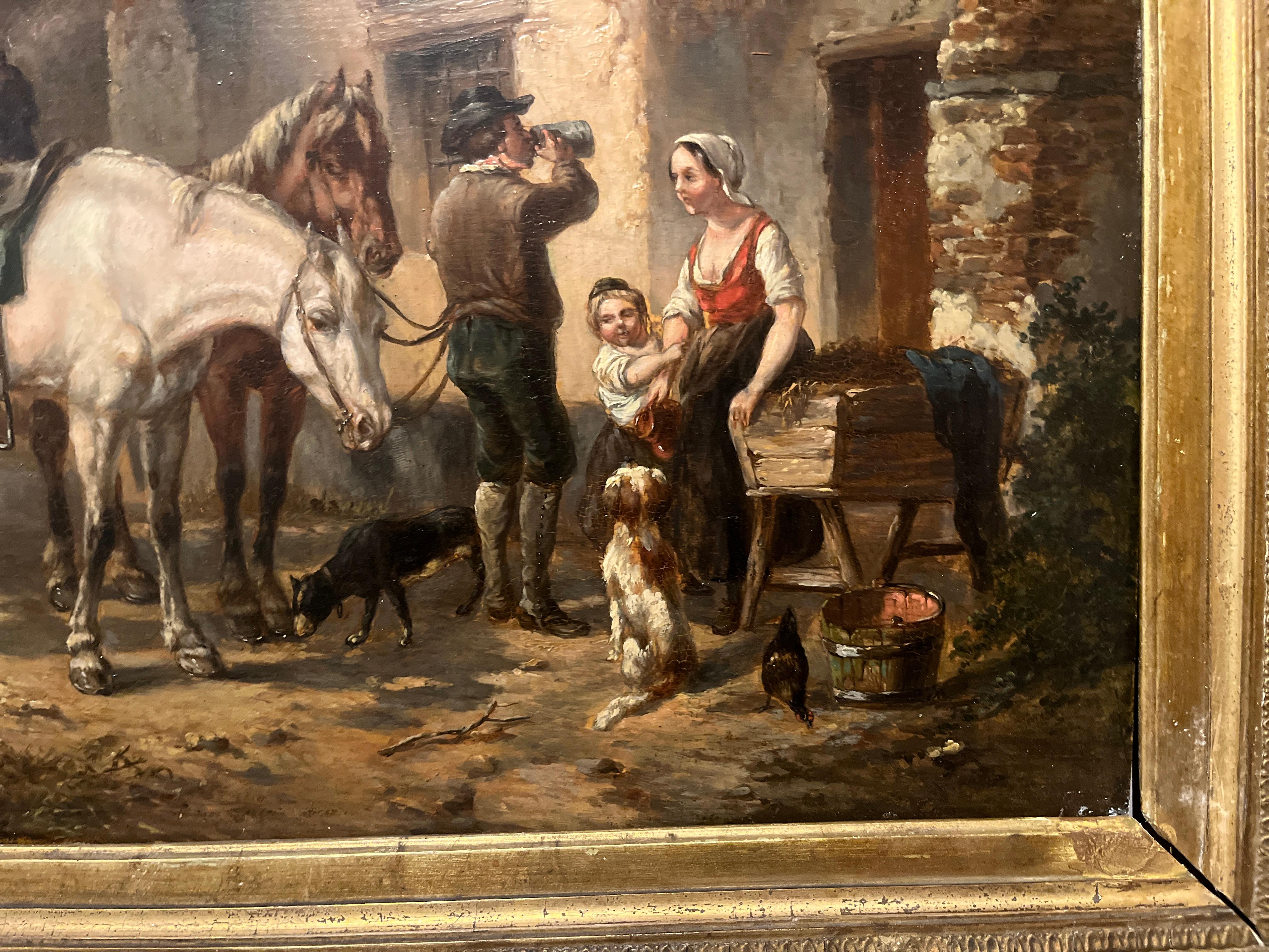 Konversation am Eingang des Inns des 19. Jahrhunderts – Wouterus Vershuur
Wunderschönes, in Frankreich erworbenes Gemälde.
Siehe detaillierte Fotos 