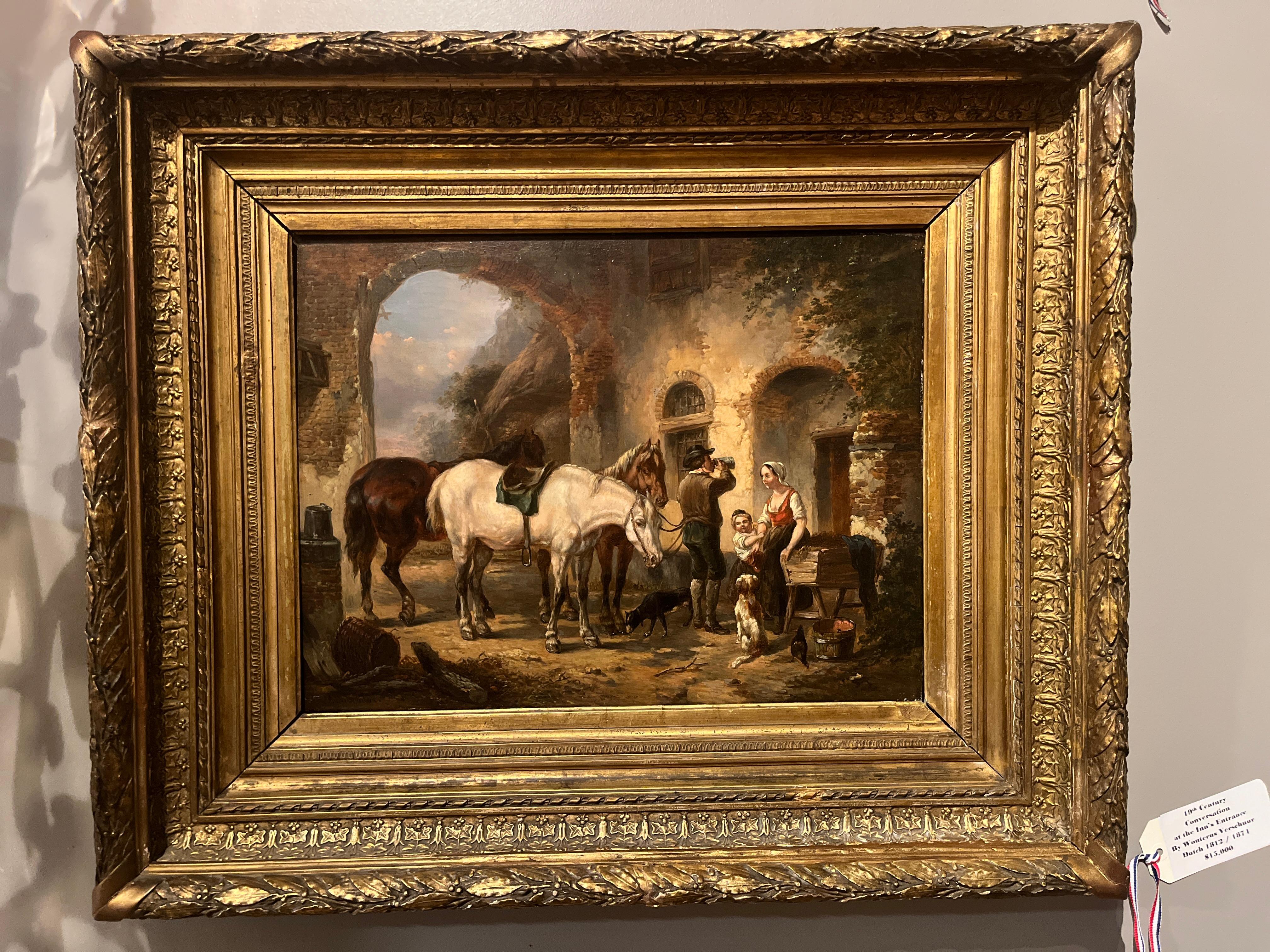 Konversation am Eingang des Inns des 19. Jahrhunderts – Wouterus Vershuur im Angebot 2