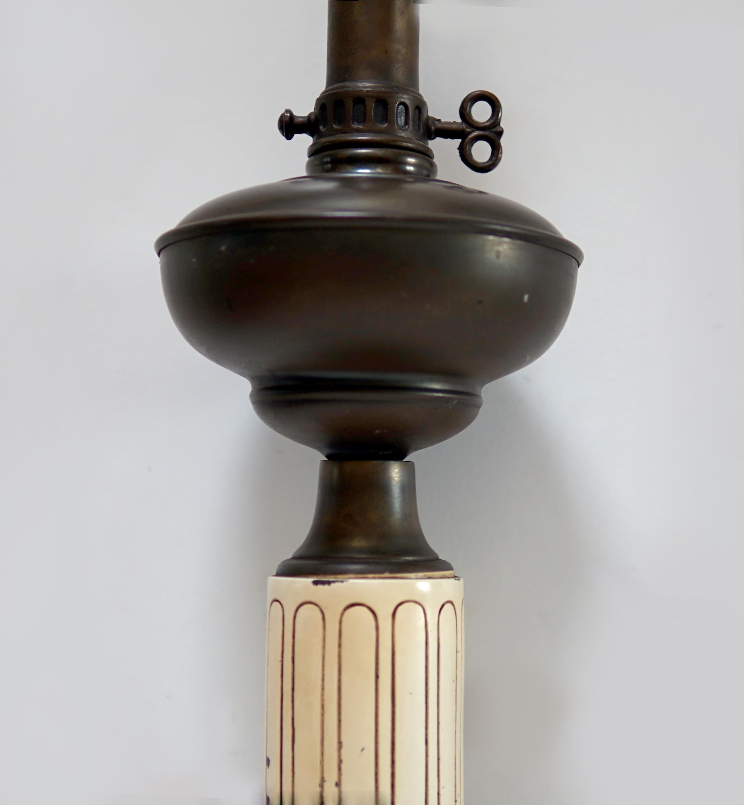 19th Century Converted Oil Lamp with Shade For Sale 2