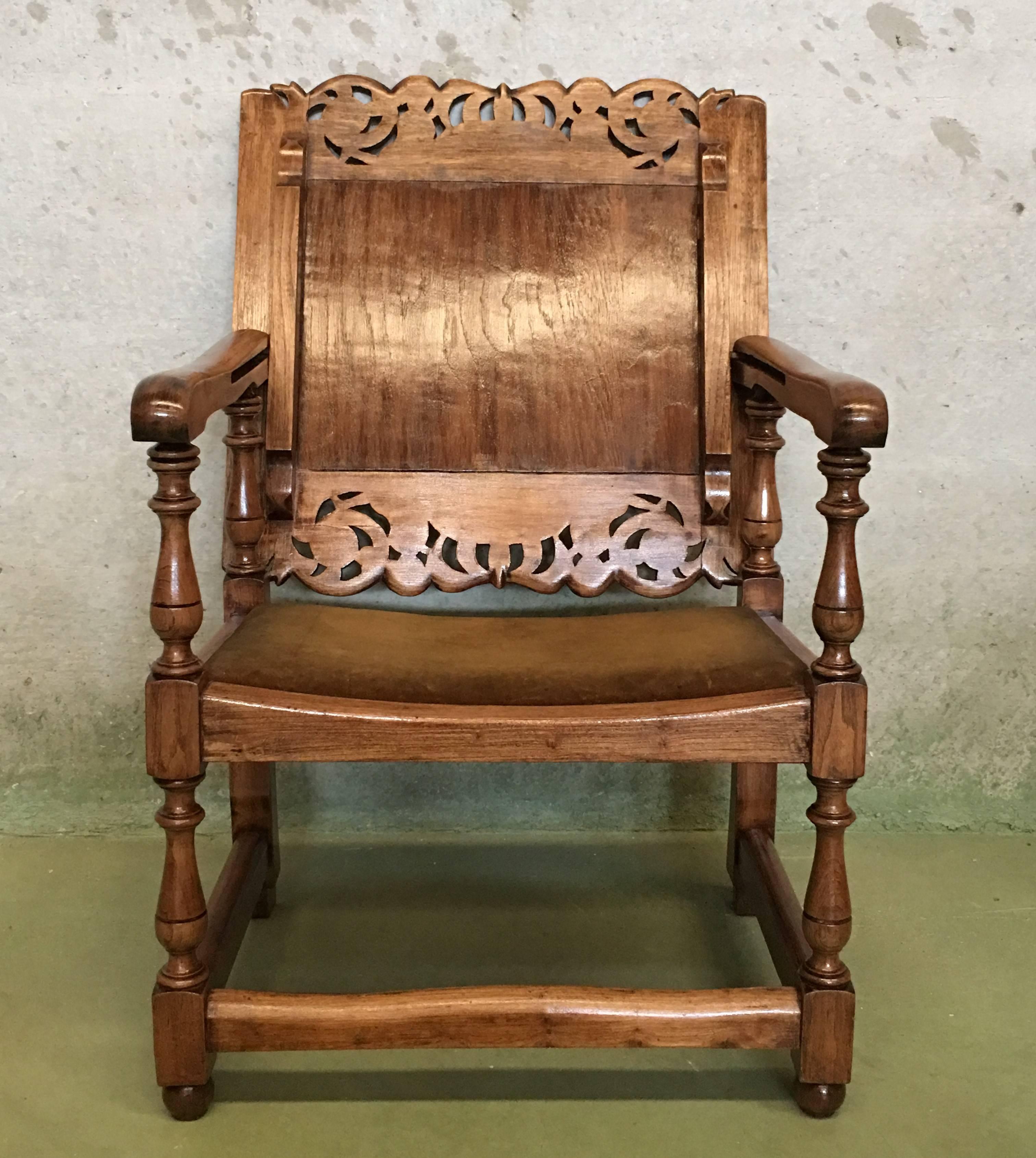 Velvet 19th Century Convertible Monk's Chair or End Table. Walnut foldable Armchair
