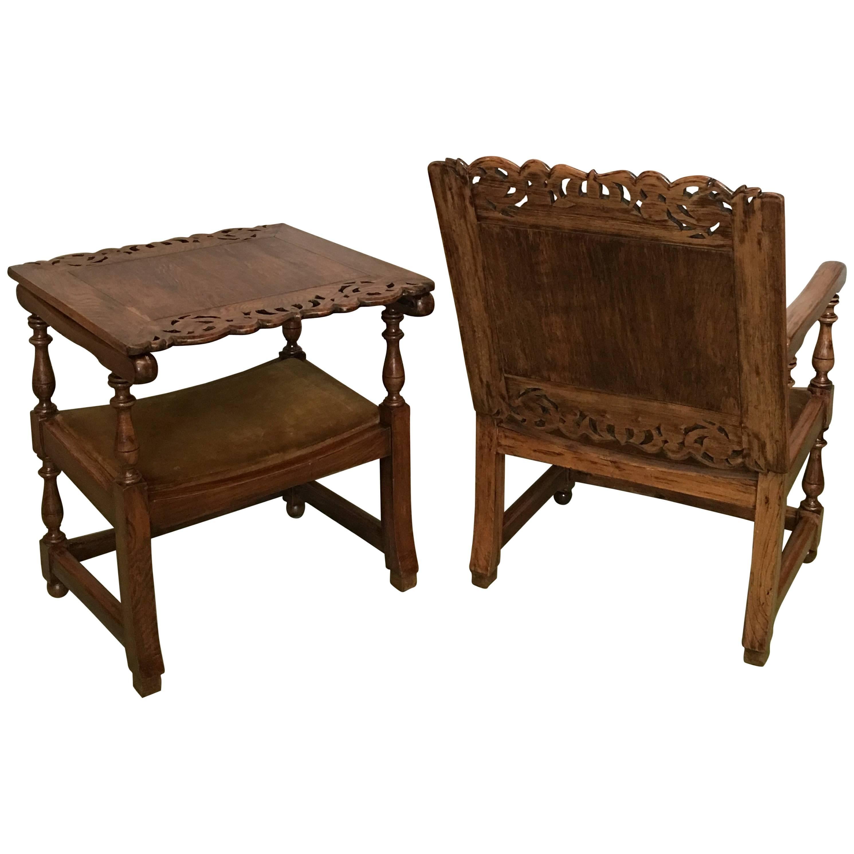 19th Century Convertible Monk's Chair or End Table. Walnut foldable Armchair