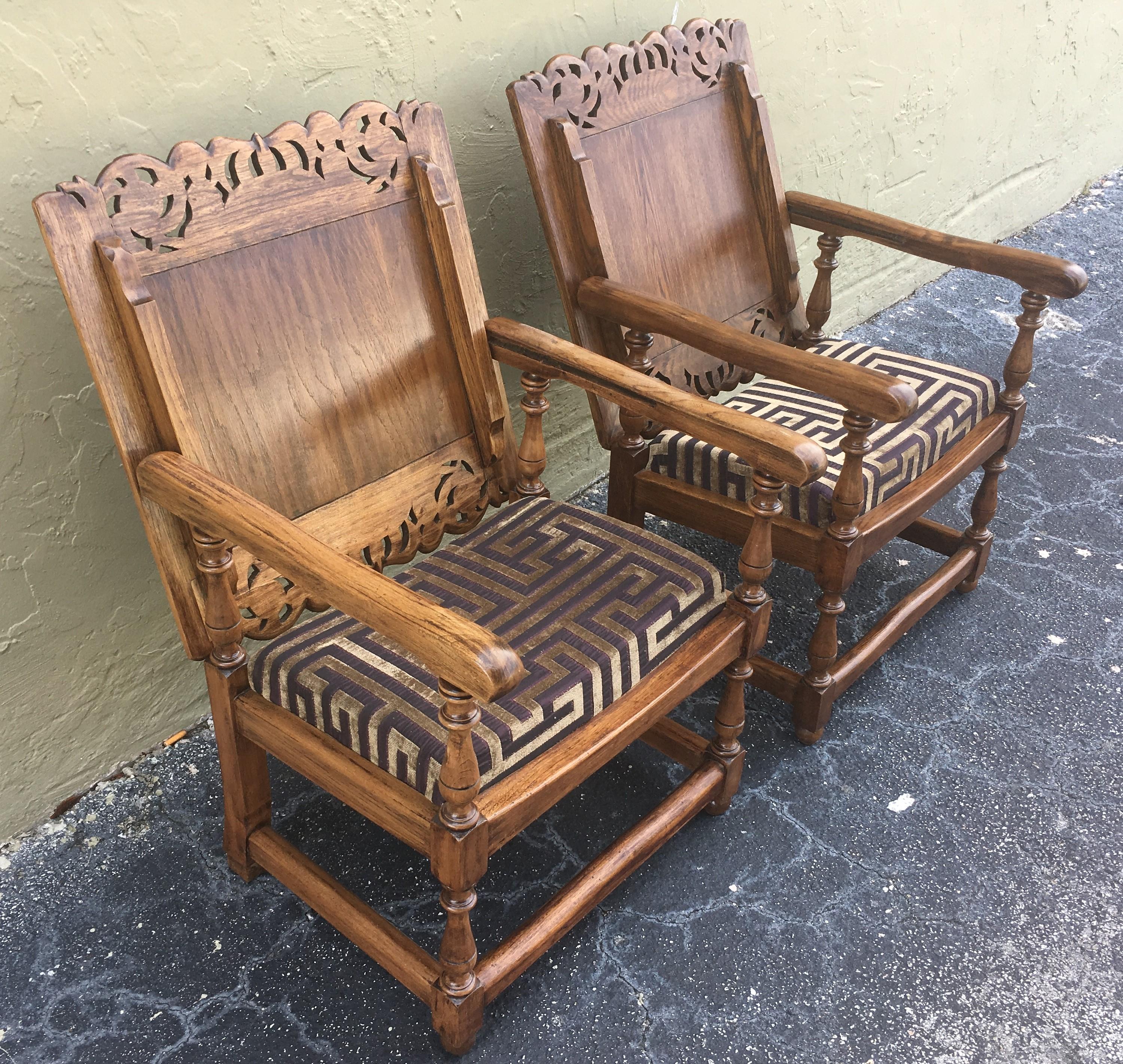 19th century convertible monk's chair is cleverly engineered to provide two uses. Seat back down, it's a table, seatback up it's an armchair. Sculpted from solid oak, it features carving on both sides of the tabletop or seatback so it's attractive