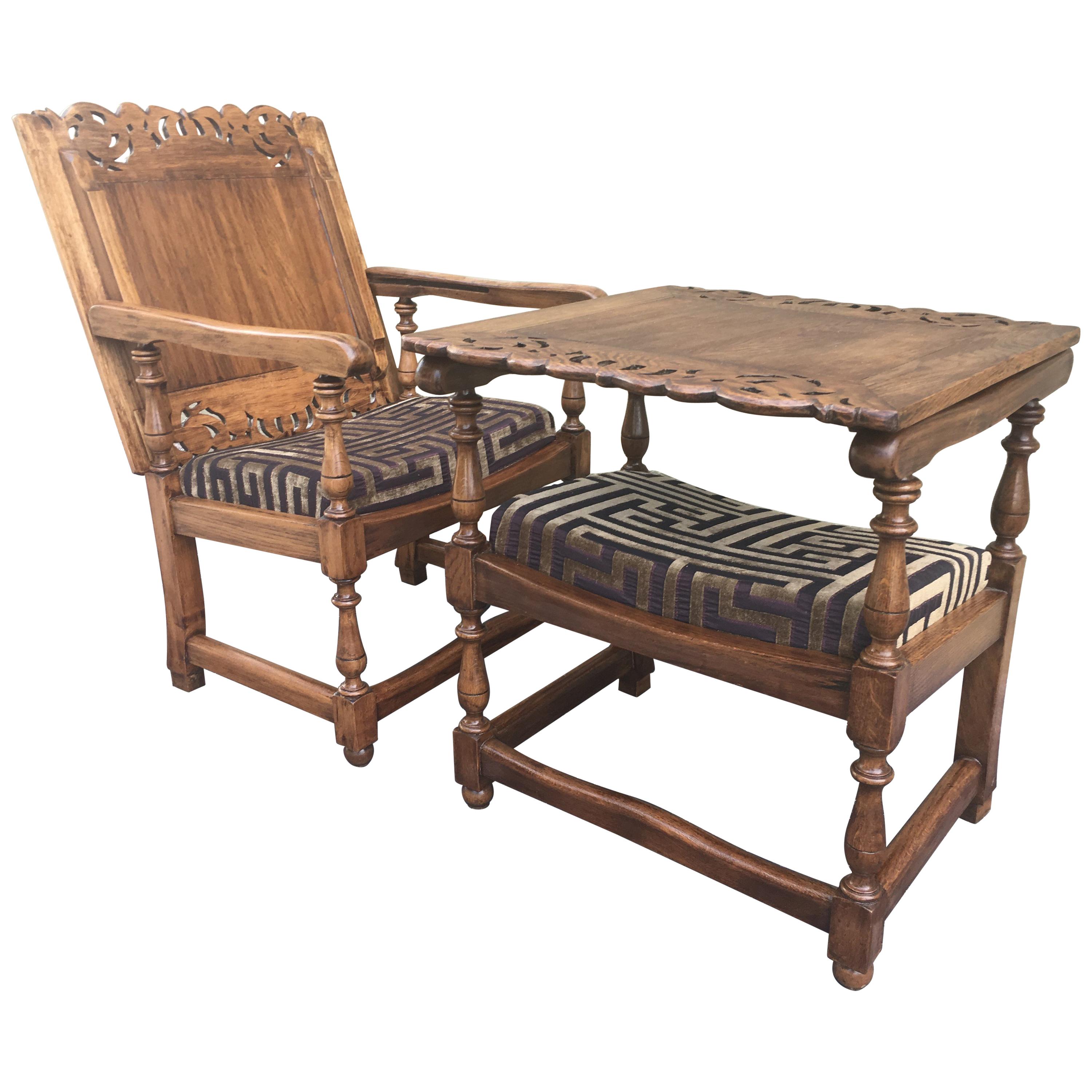 Verwandelbares Paar Monk's Chair oder Beistelltisch, ausziehbarer Sessel, 19. Jahrhundert