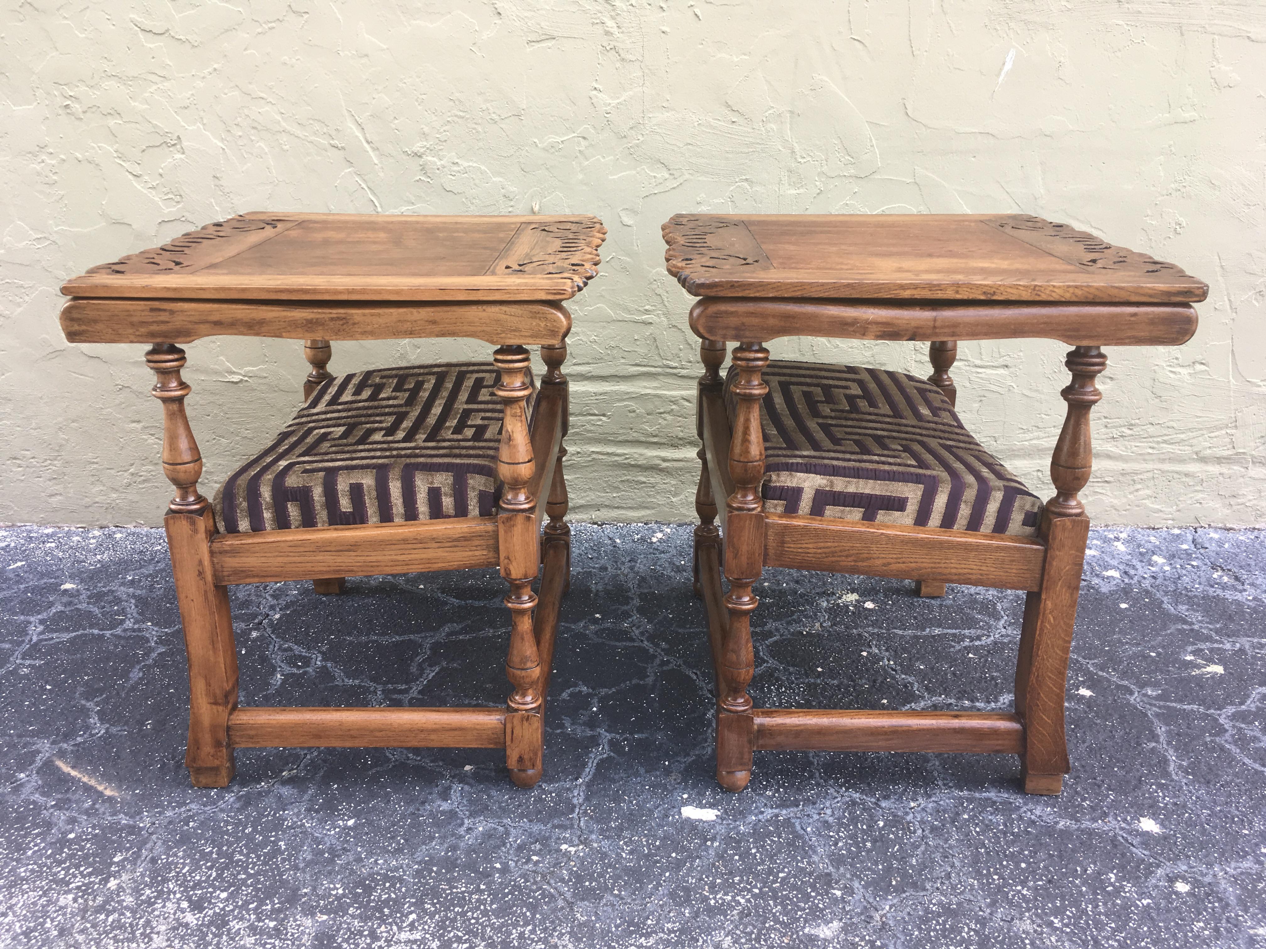 19th century convertible monk's chair is cleverly engineered to provide two uses. Seat back down, it's a table, seatback up it's an armchair. Sculpted from solid oak, it features carving on both sides of the tabletop or seatback so it's attractive