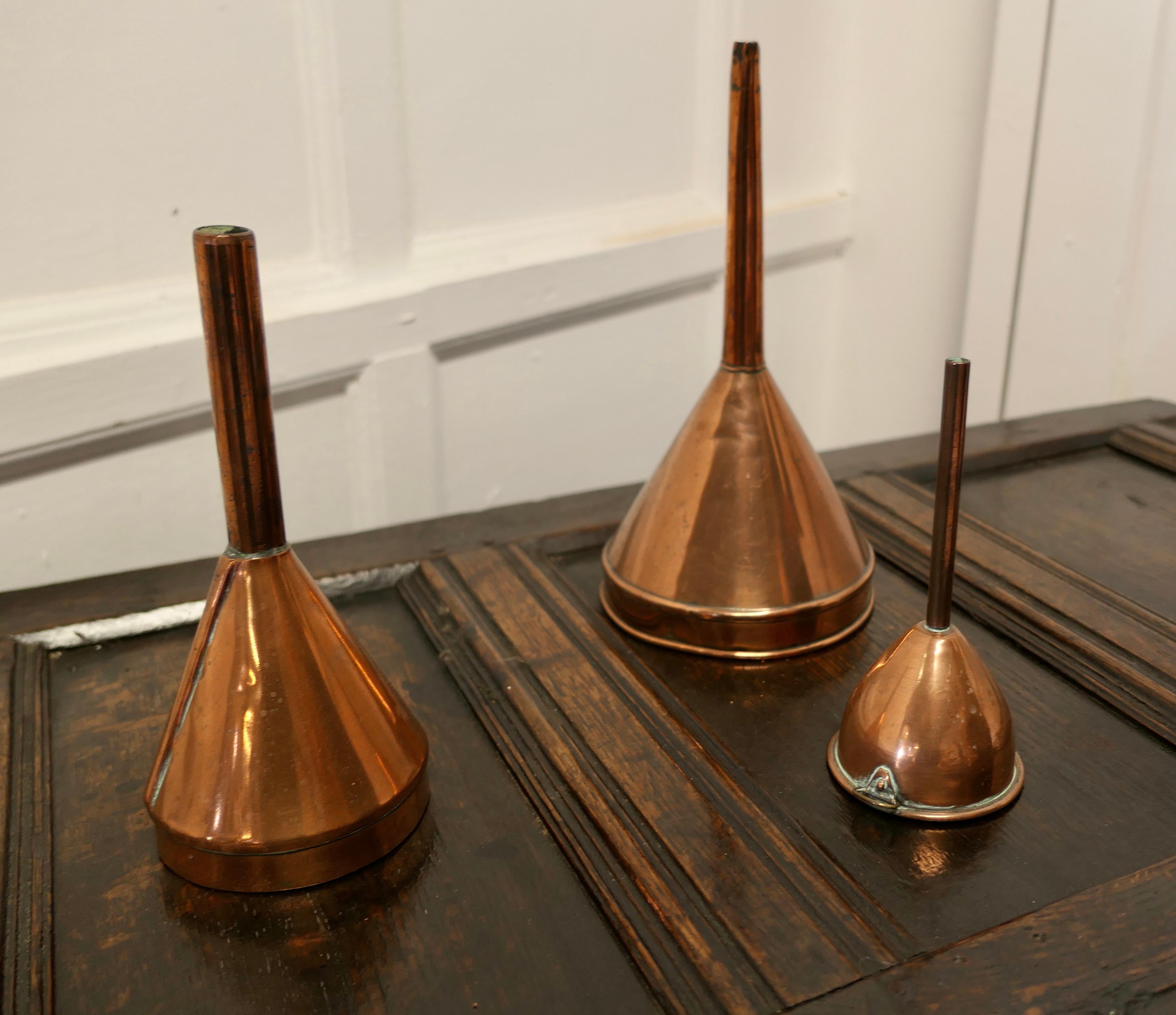 19th Century Copper Ale and Wine Funnel Set A Good Trio the Ale and Wine Funnel For Sale 1