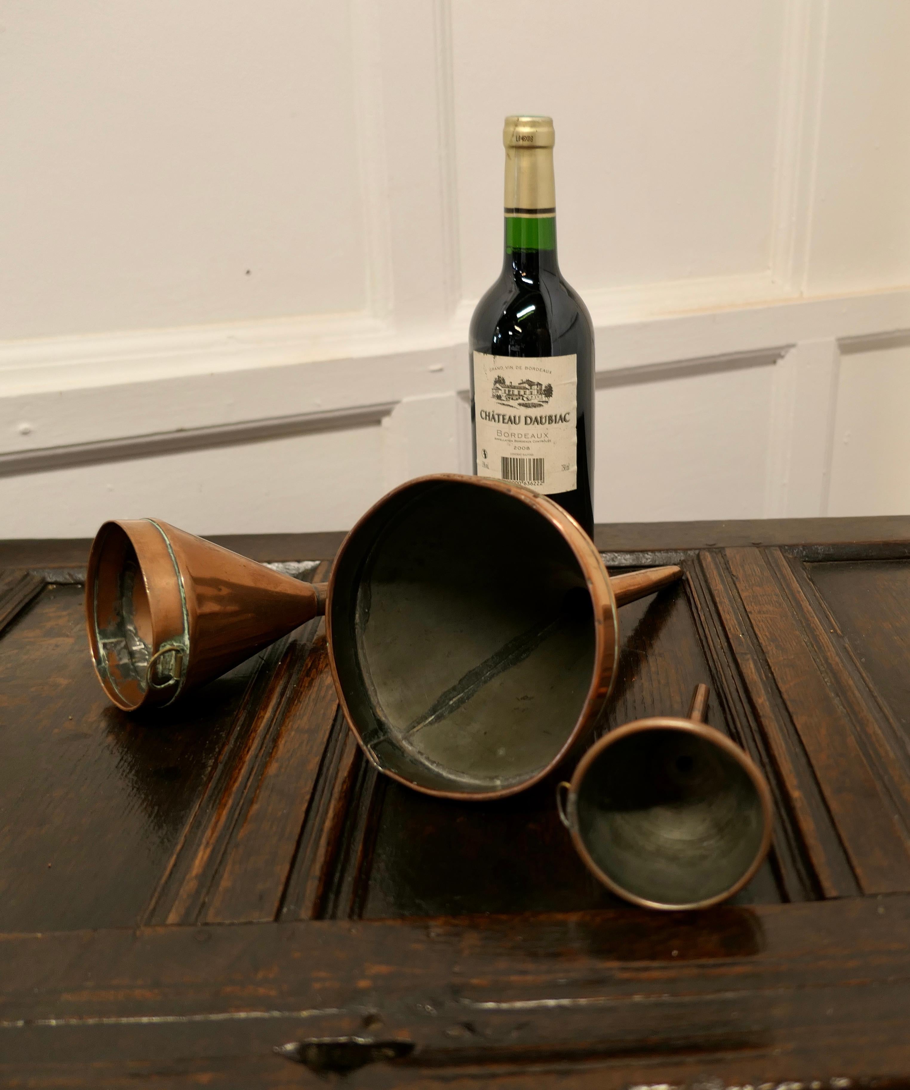 19th Century Copper Ale and Wine Funnel Set A Good Trio the Ale and Wine Funnel For Sale 2