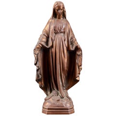 19th Century Copper Alloy Statue of Blessed Virgin Mary with Open Arms