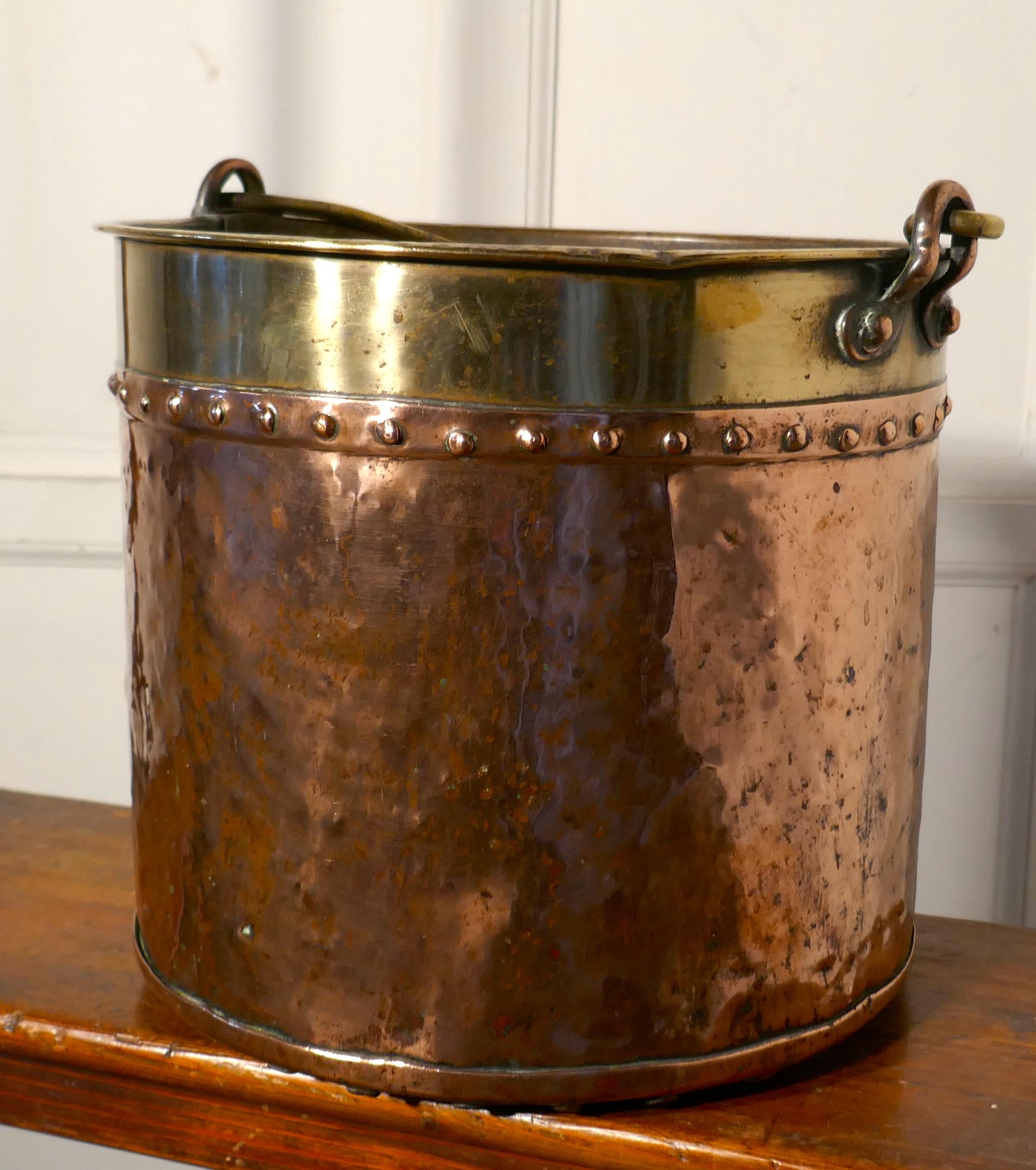 Arts and Crafts 19th Century Copper and Brass Coal or Log Bucket