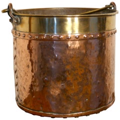 Antique 19th Century Copper and Brass Coal or Log Bucket