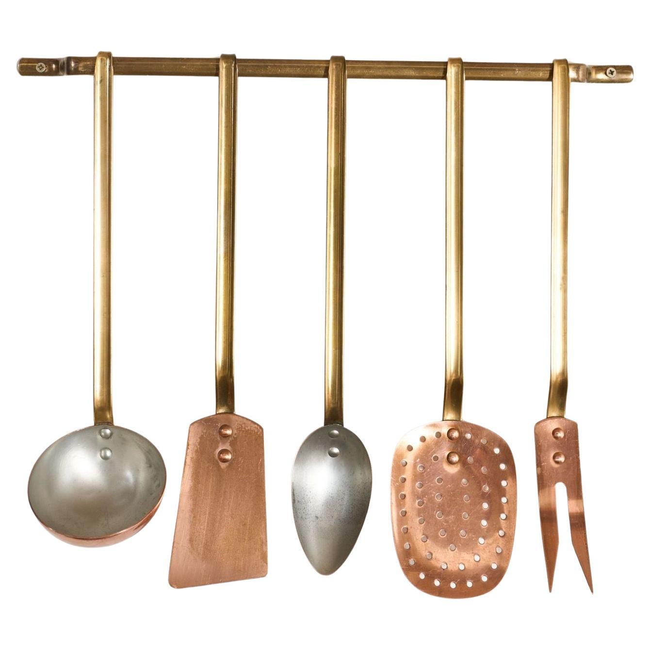 19th century Copper and Brass kitchen utensils For Sale