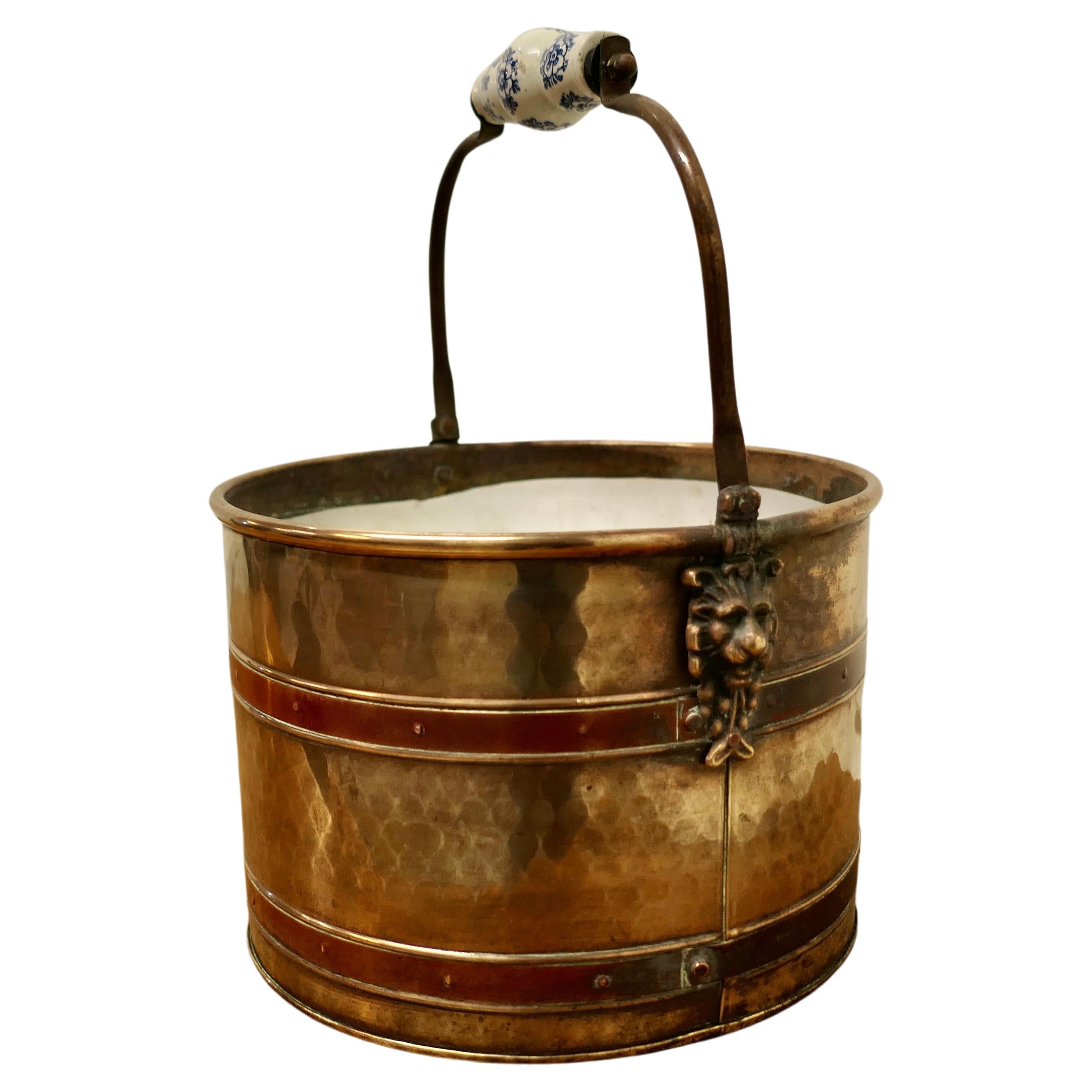 19th Century Copper and Brass Plant Pot Bucket or Wine Cooler For Sale