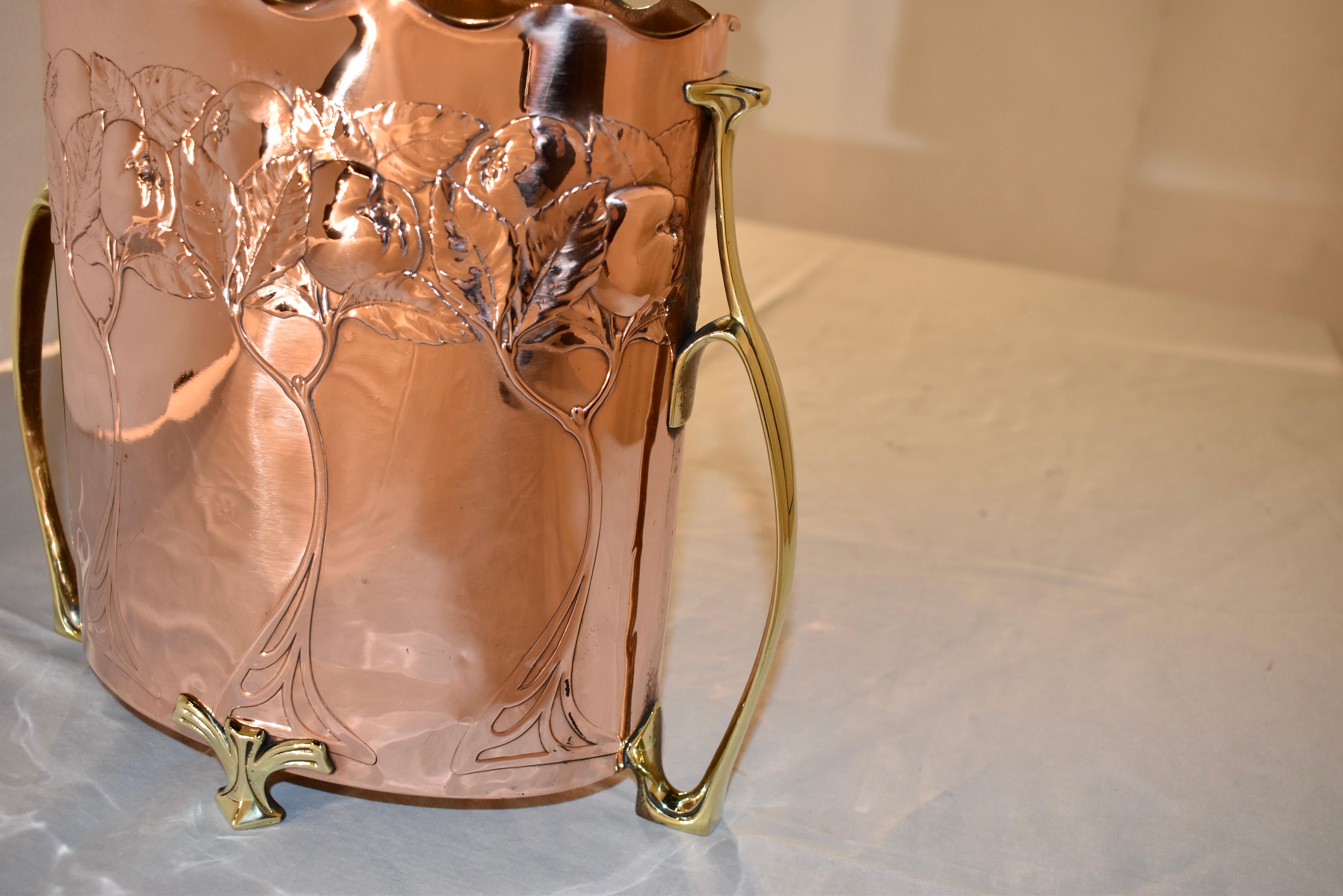 Embossed 19th Century Copper and Brass Planter from France For Sale