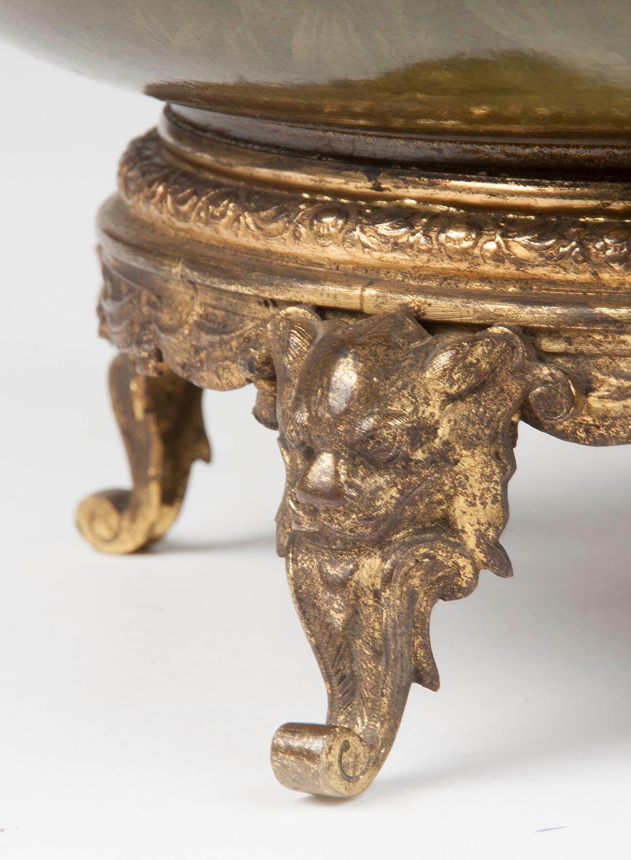 Cold-Painted 19th Century Copper and Bronze Planter with Vernis Martin Romantic Scene