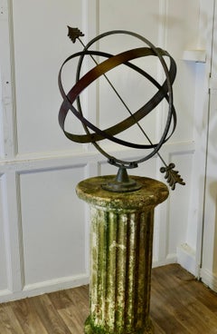 19th Century Copper Armillary Sphere on a Stone Pedestal