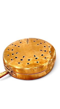 19th-Century Copper Bed Warmer with Pierced Lid and Long Turned Wood Handle