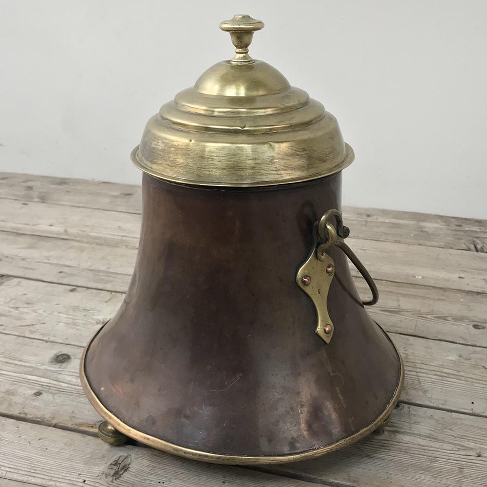 19th Century Copper and Brass Kindling Pot 4